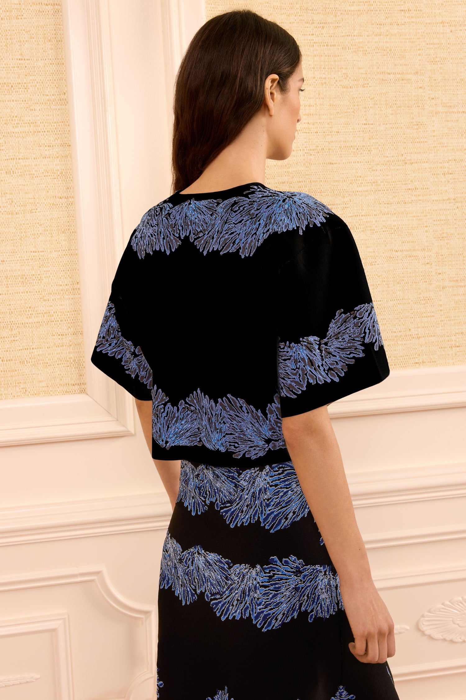 Alara Knit Jacquard Top - Lapis Printed Sleeveless Crewneck Knit