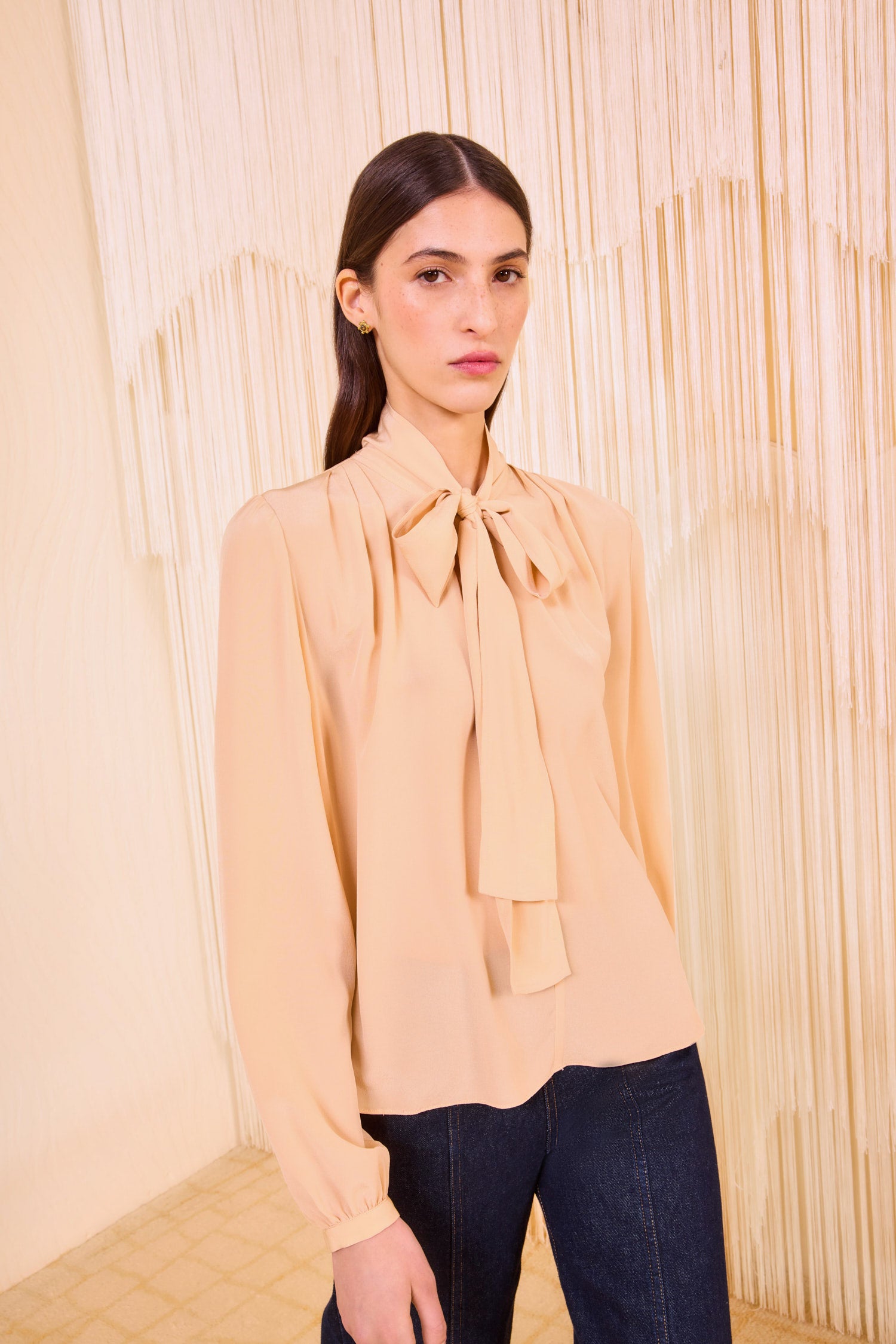 Alistair Necktie Long Sleeve Blouse - Almond