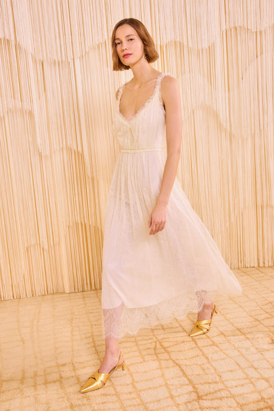 Alyse V-Neck Midi Dress - Pearl