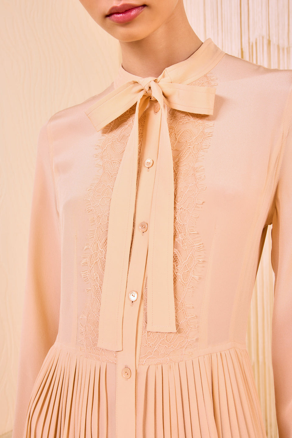 Aviana Long Sleeve Pleated Shirt Dress - Almond