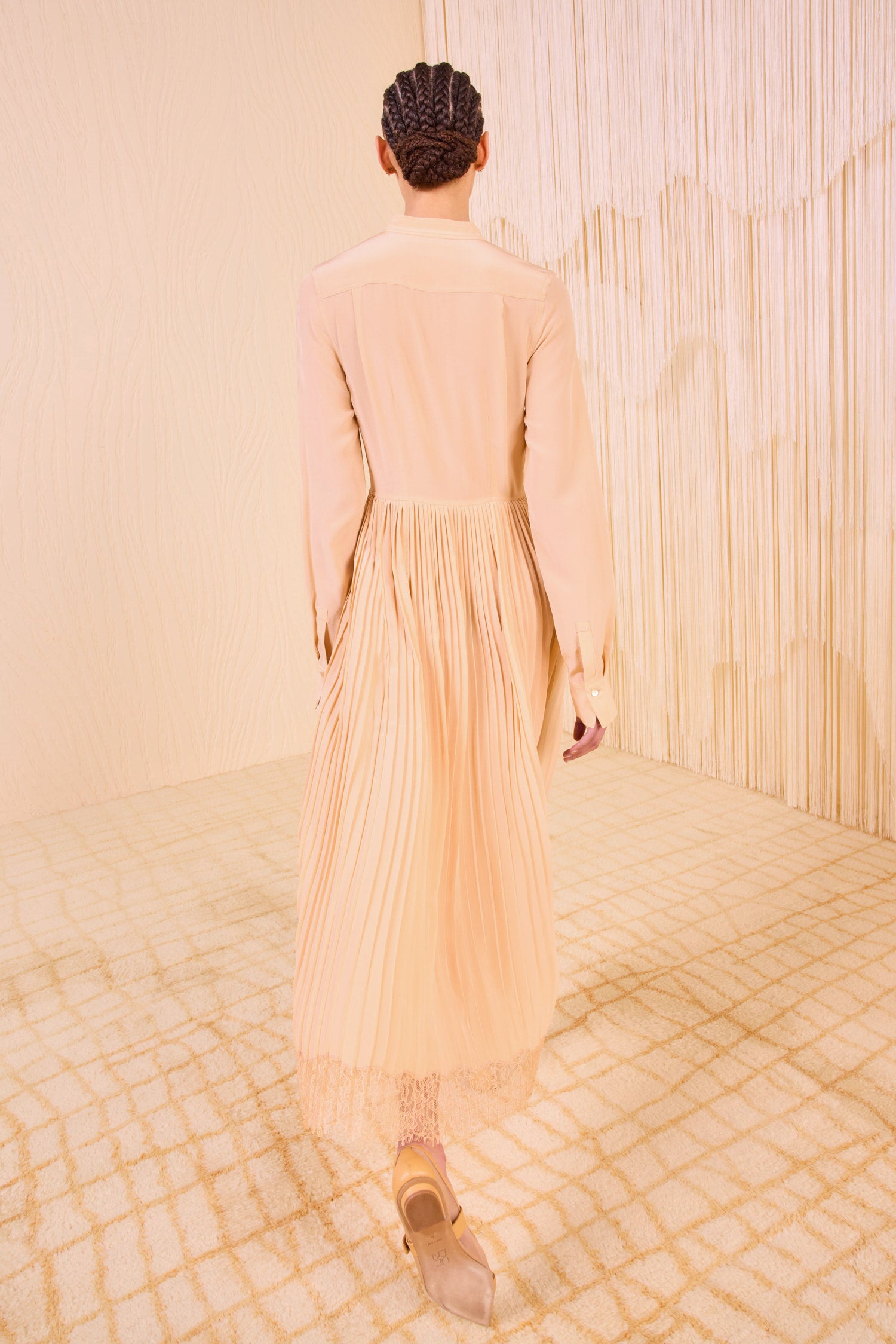 Aviana Long Sleeve Pleated Shirt Dress - Almond