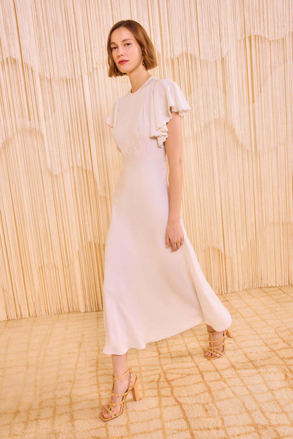 Blithe Flutter Sleeve Midi Dress - Pristine