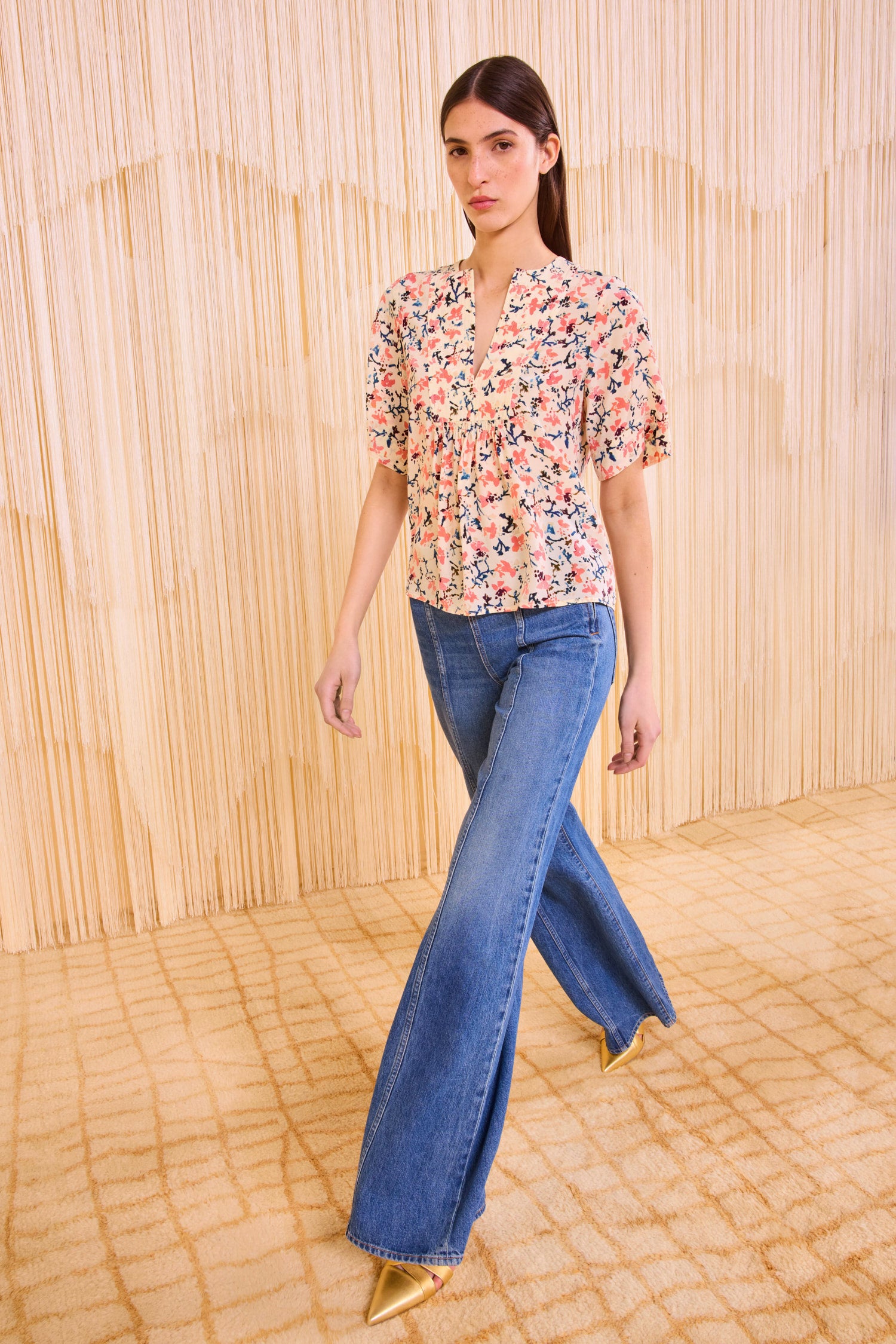 Calla Short Sleeve Top Plumeria Silk Floral Top Ulla Johnson