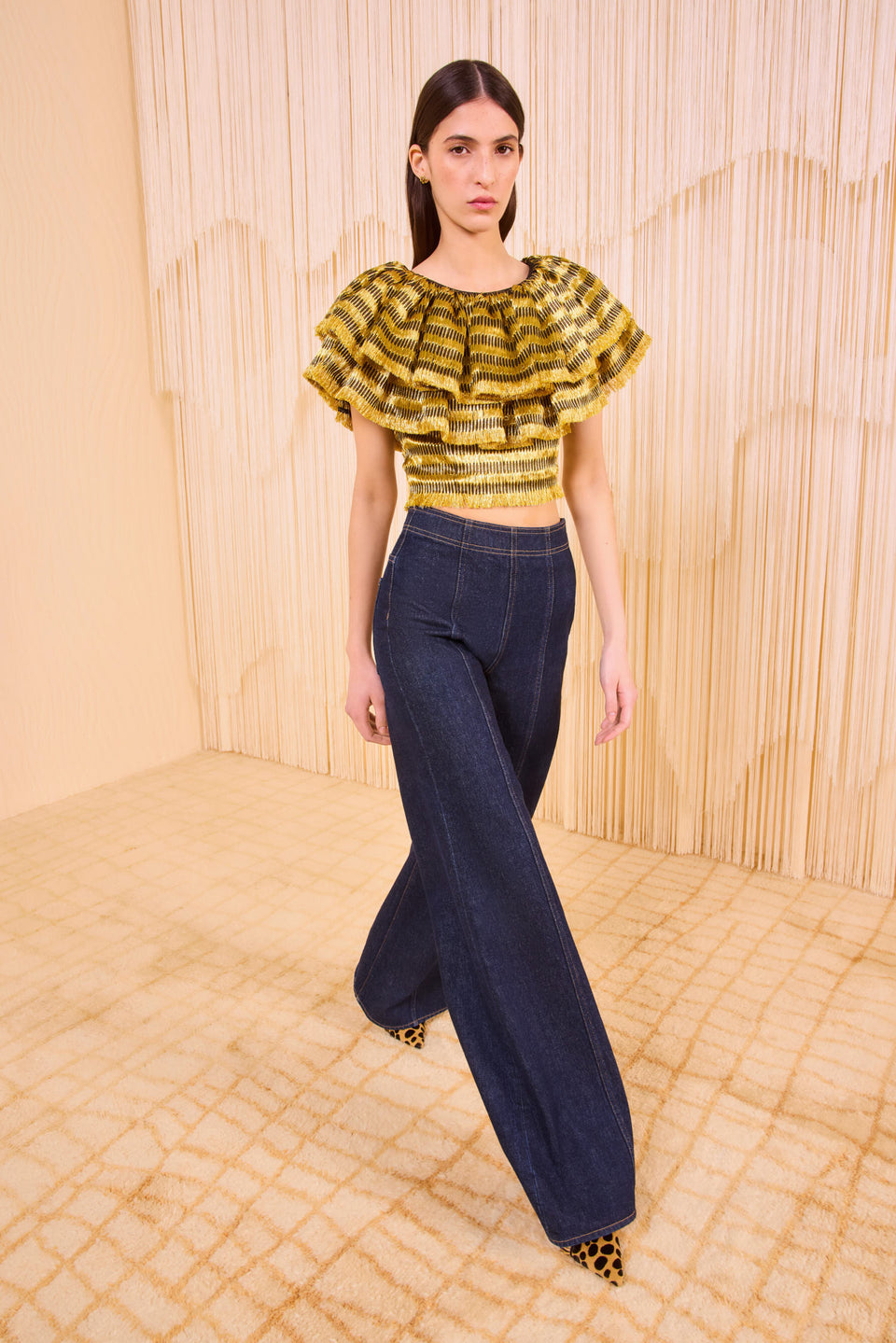 Clover Ruffle Crop Top - Gold Spun
