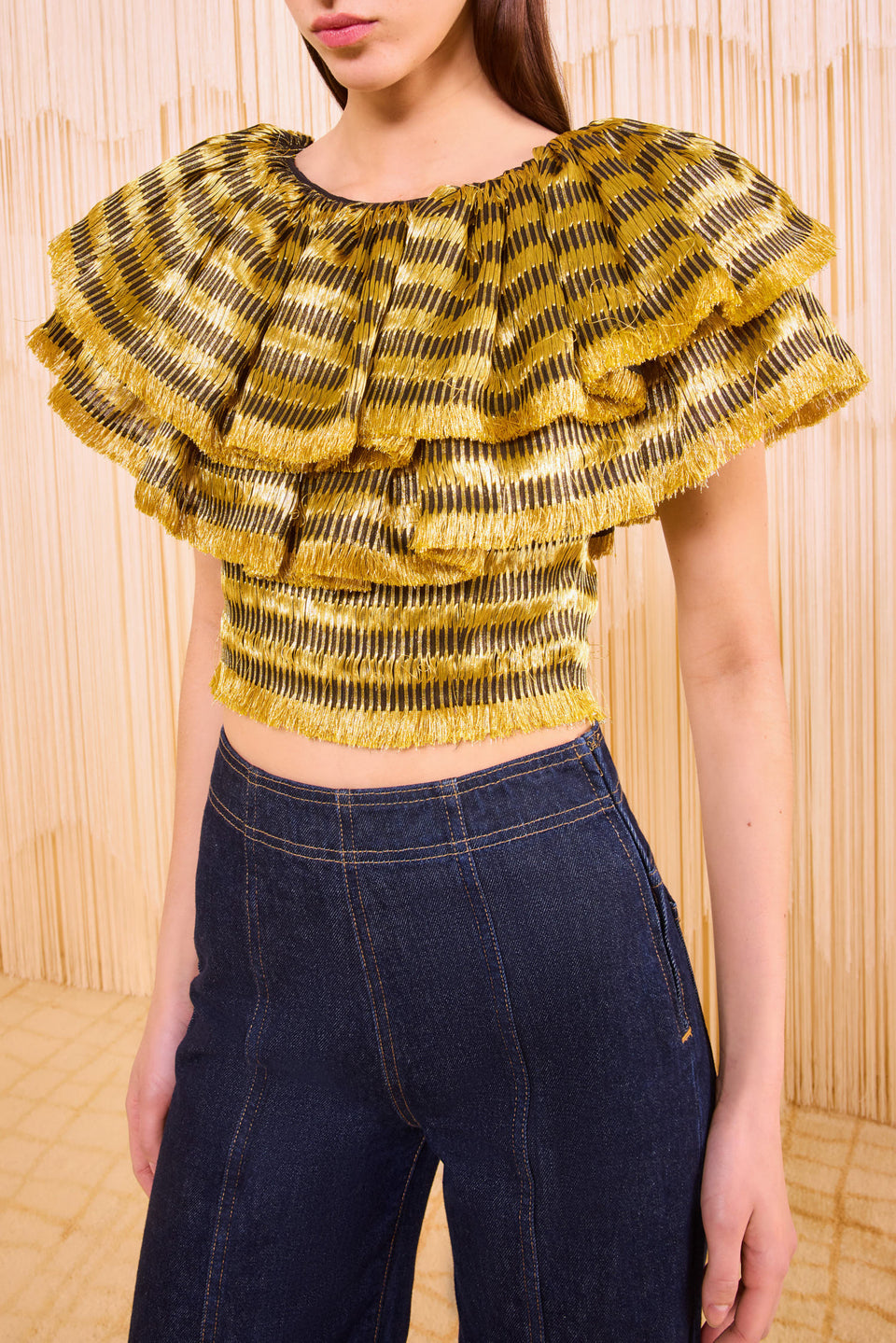 Clover Ruffle Crop Top - Gold Spun