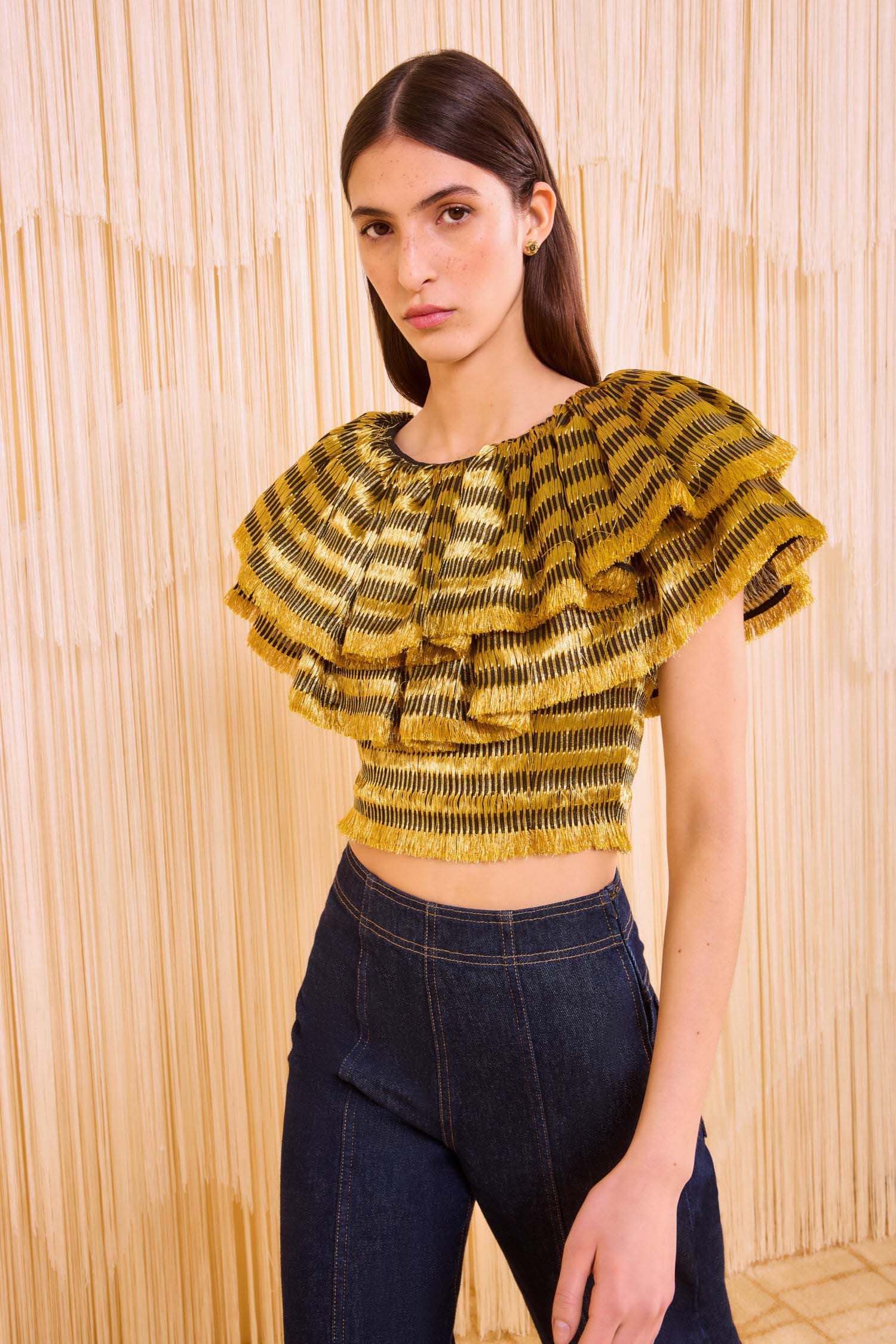 Clover Ruffle Crop Top - Gold Spun