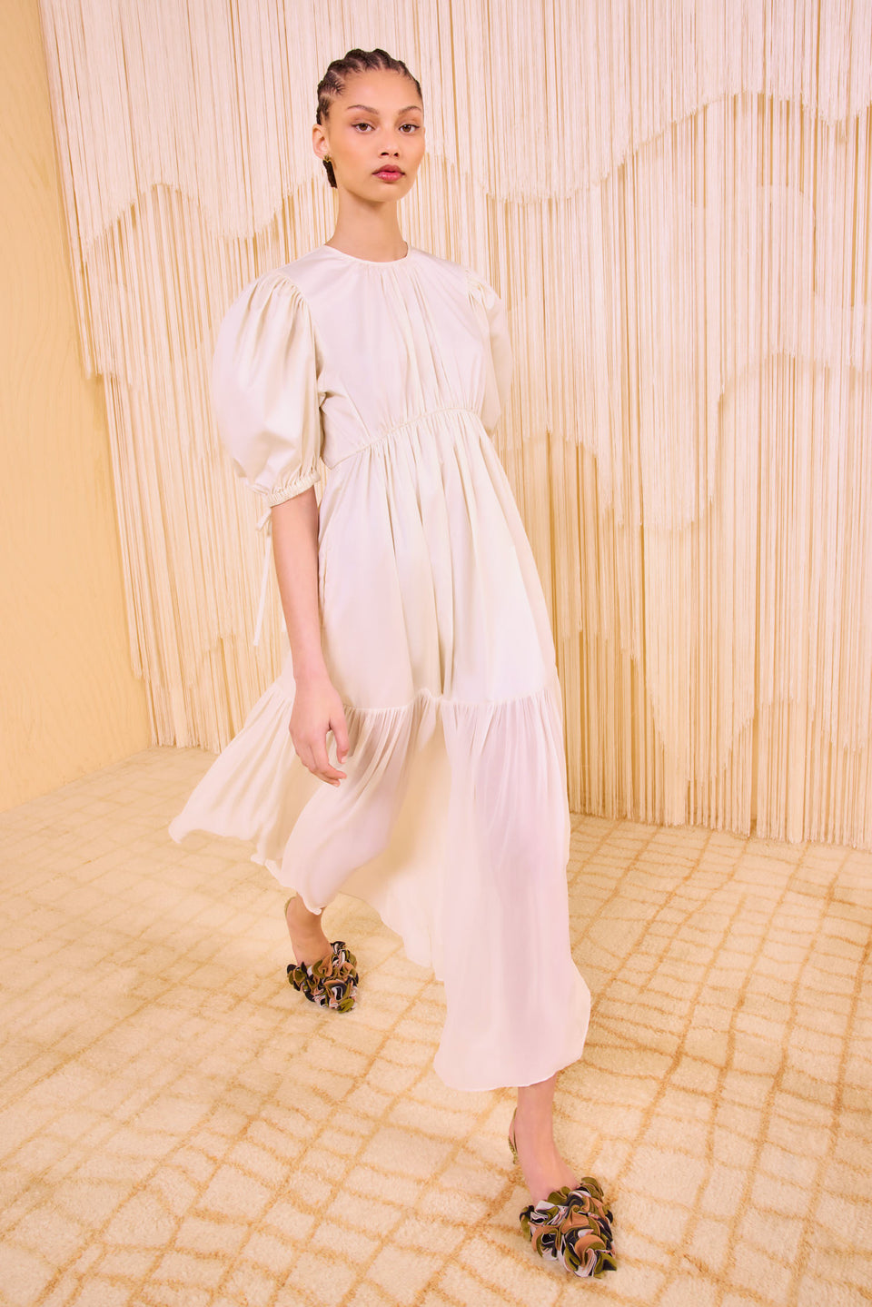 Collage Short Sleeve Midi Dress - Pearl