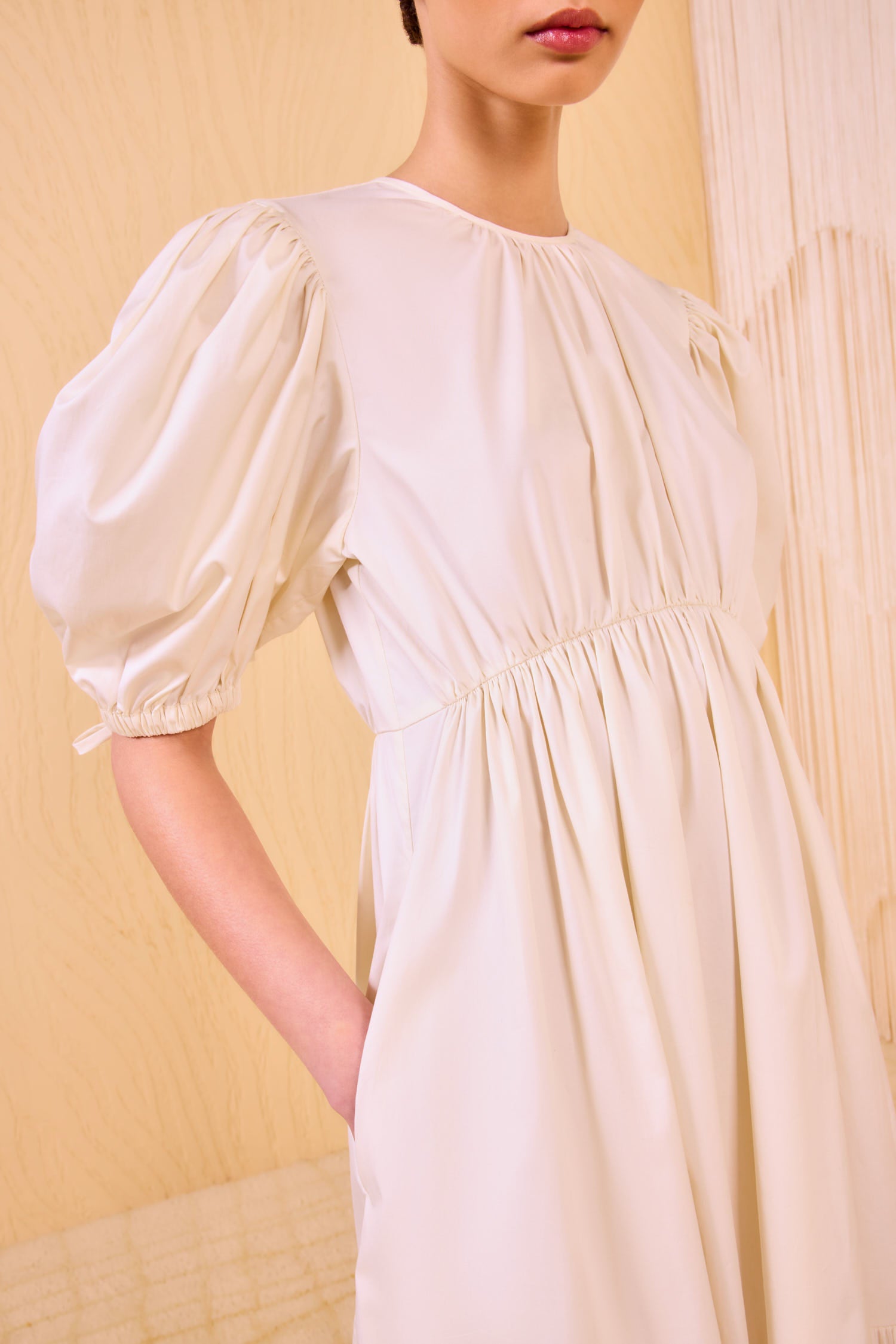 Collage Short Sleeve Midi Dress - Pearl