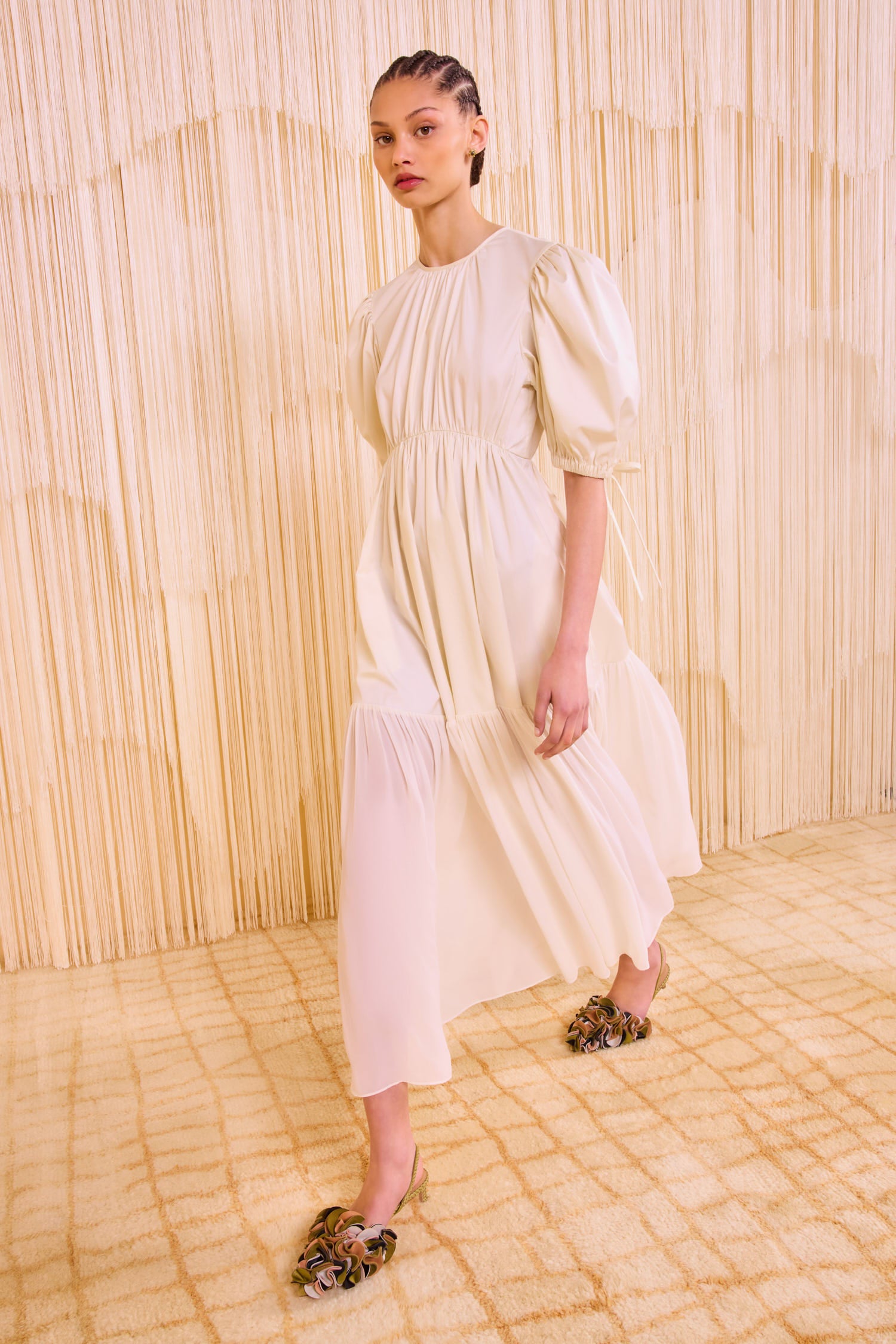 Collage Short Sleeve Midi Dress - Pearl