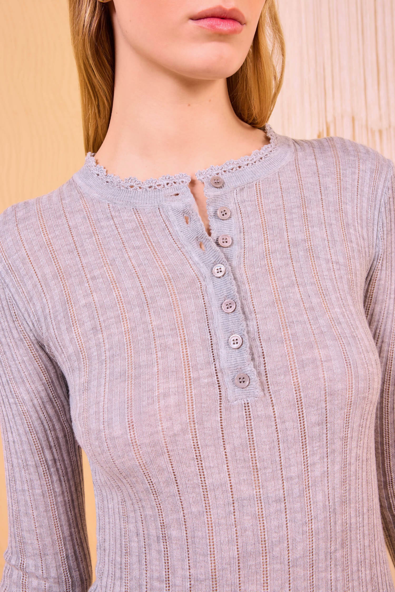 Delia Long Sleeve Henley Knit Top - Slate