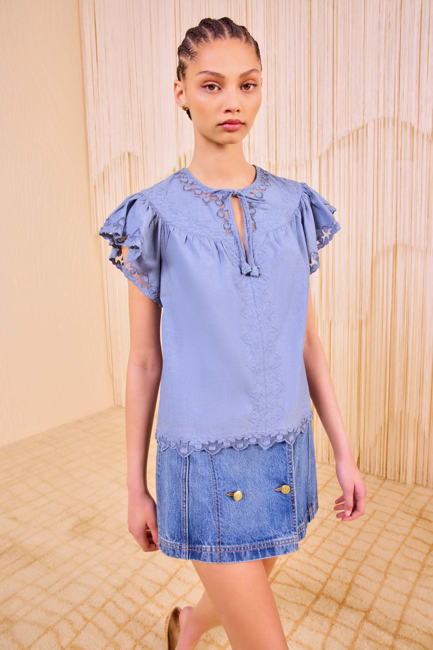 Effie Flutter Sleeve Top - Chambray