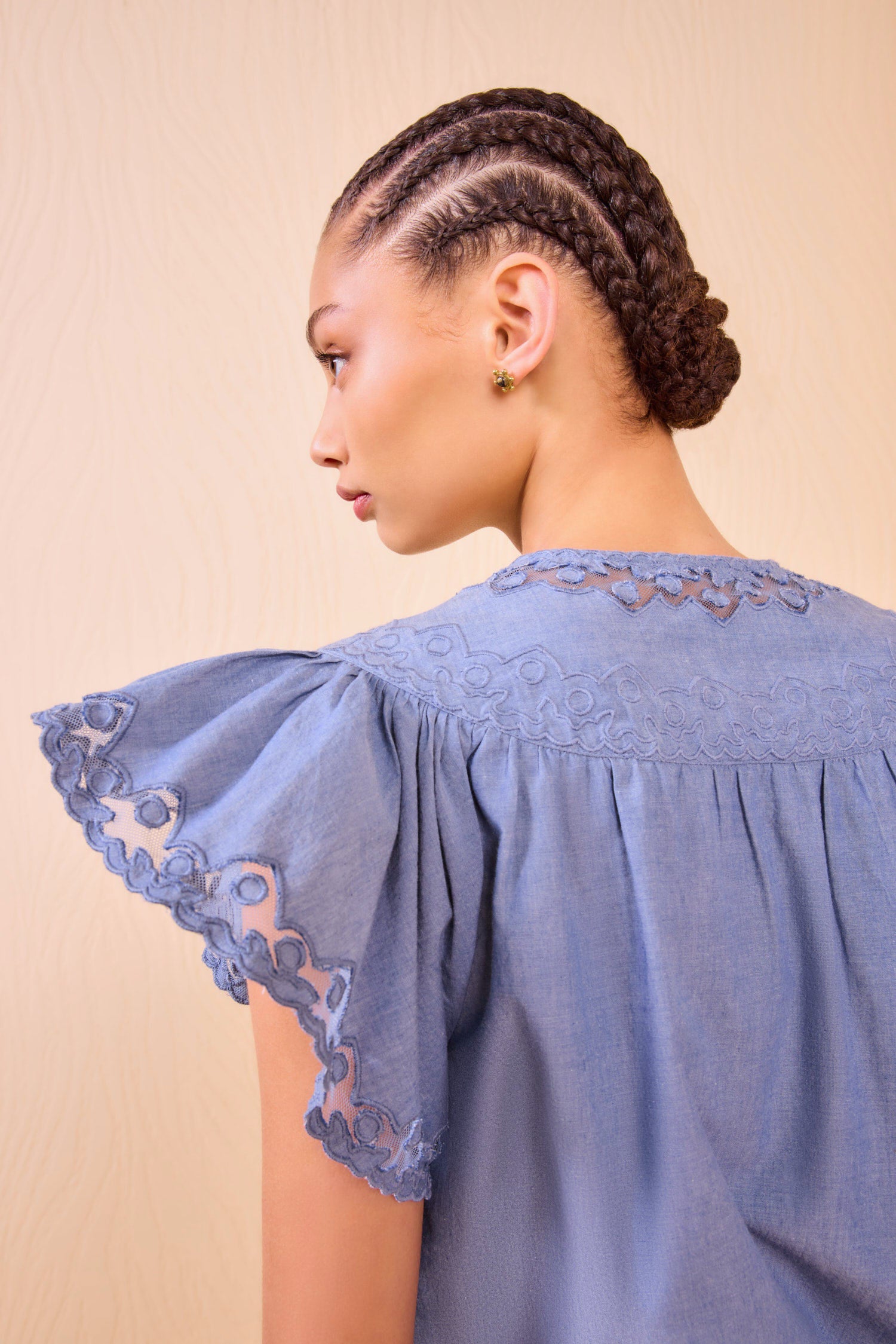 Effie Flutter Sleeve Top - Chambray