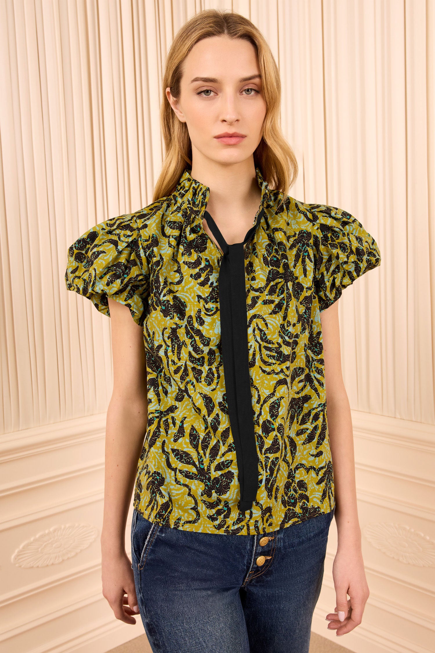 Estela Short Sleeve Cotton Top - Chartreuse