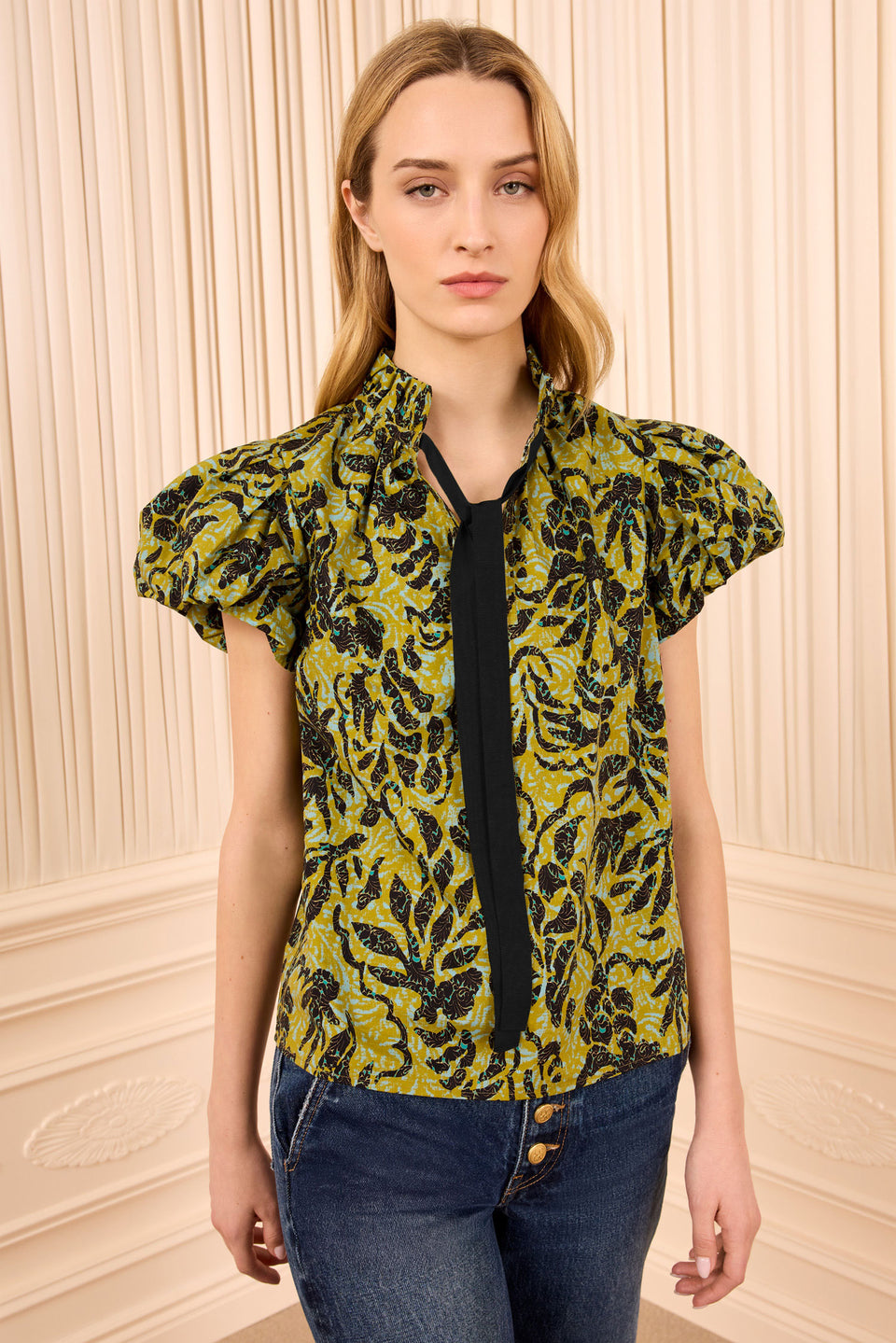 Estela Short Sleeve Cotton Top - Chartreuse