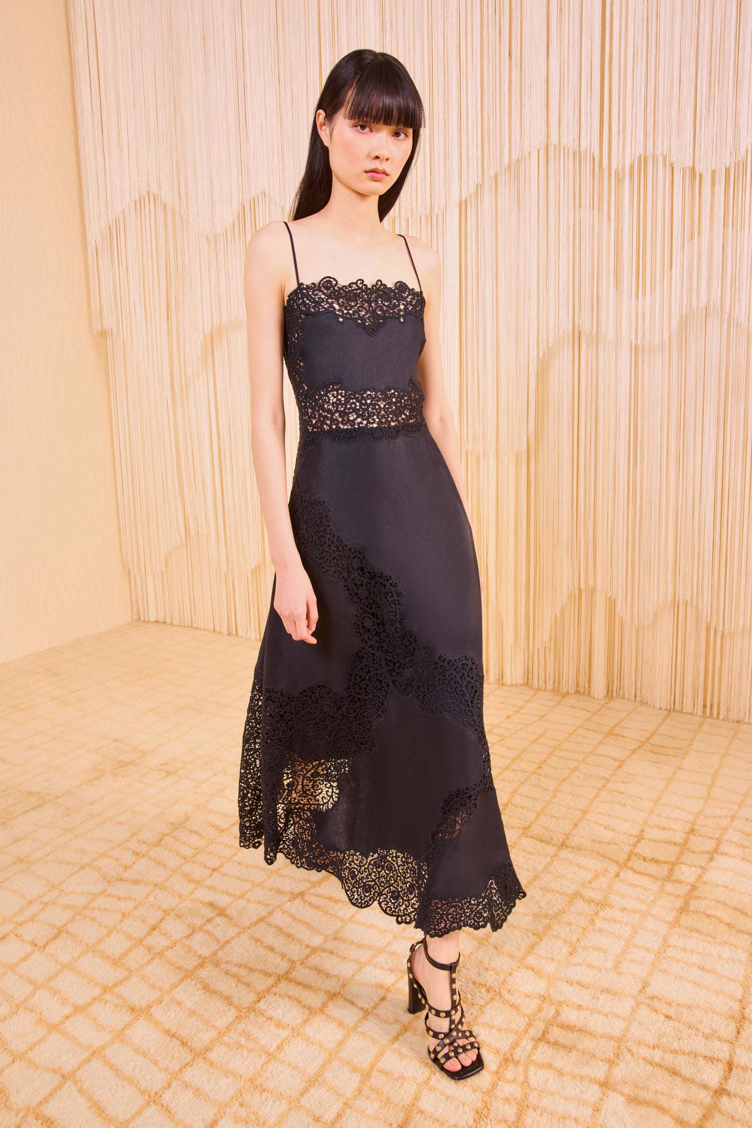 Evangeline Cami Midi Dress - Noir