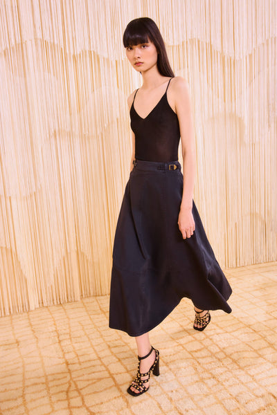 【PORTERNA】Ruched mid-length skirt Kiki Ruched Side-Slit Midi Skirt