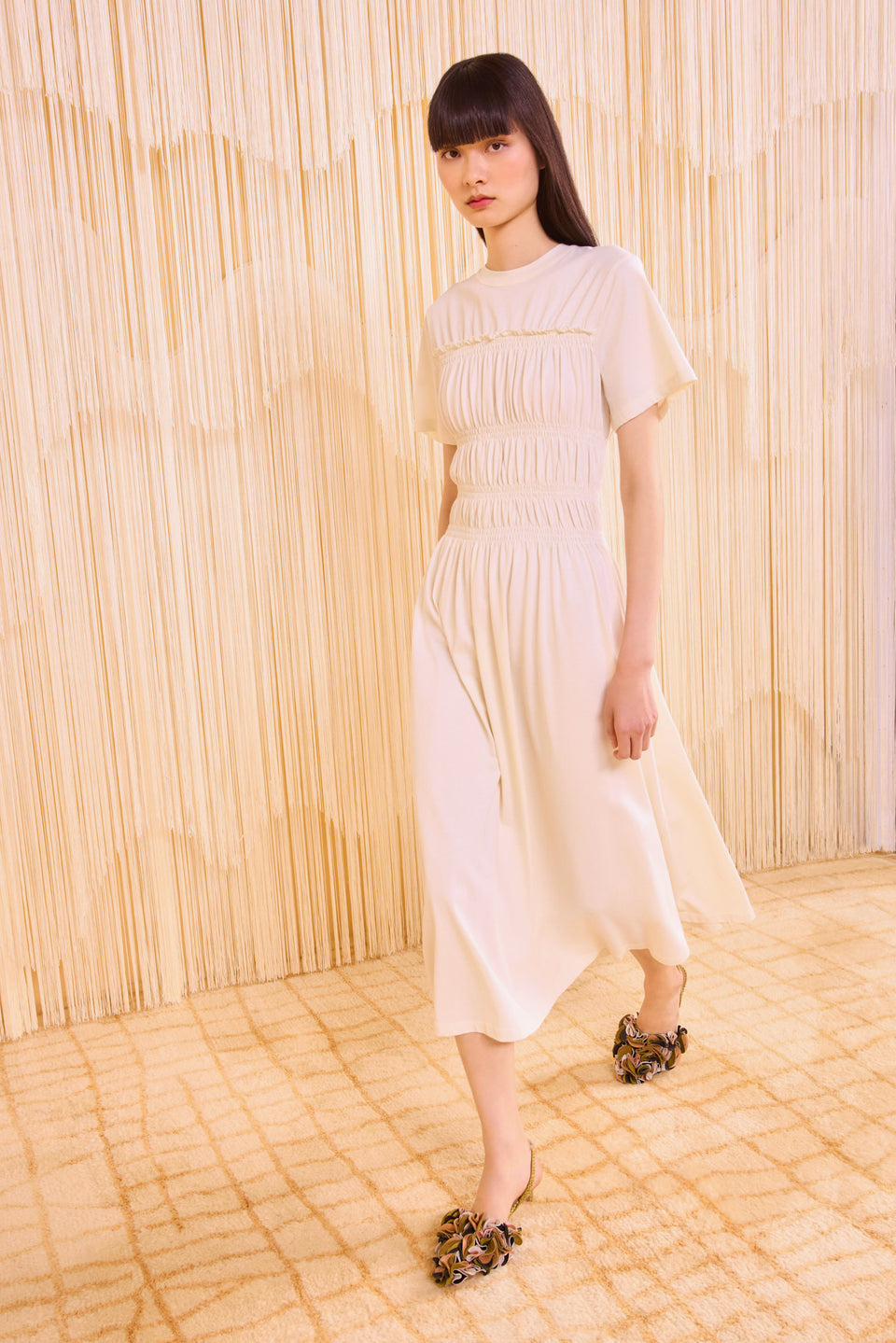 Georgie Short Sleeve Smocked Midi Dress - Pristine