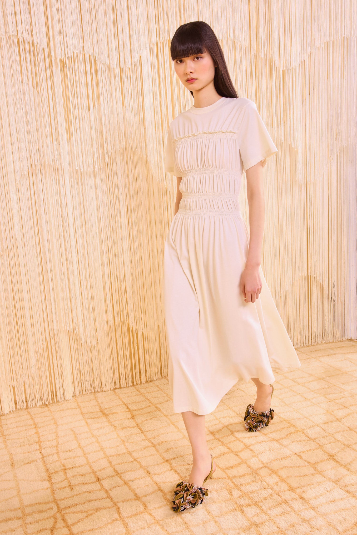 Georgie Short Sleeve Smocked Midi Dress - Pristine
