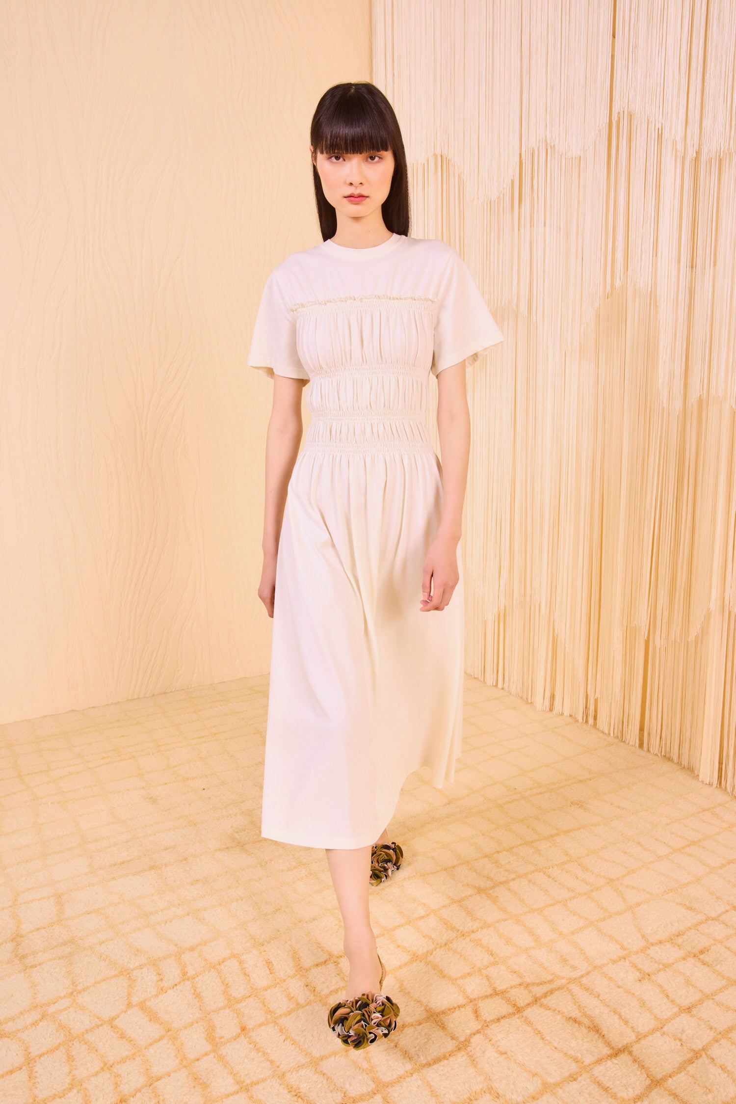 Georgie Short Sleeve Smocked Midi Dress - Pristine