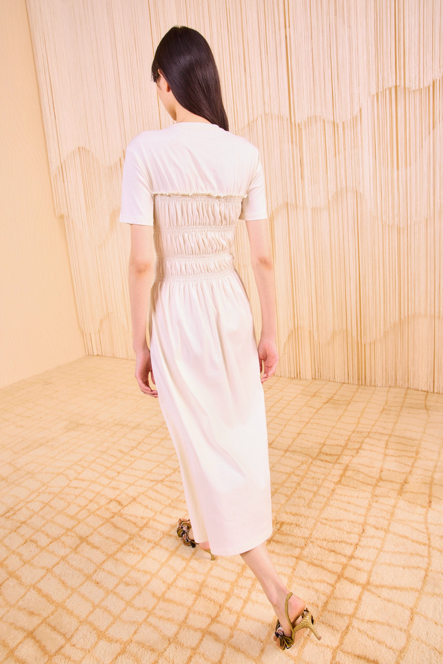 Georgie Short Sleeve Smocked Midi Dress - Pristine