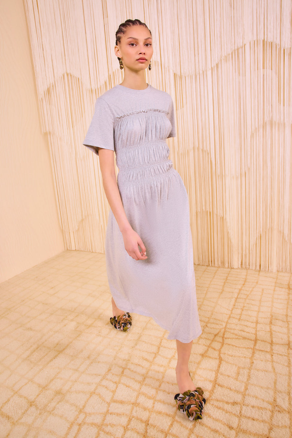 Georgie Short Sleeve Smocked Midi Dress - Slate Melange