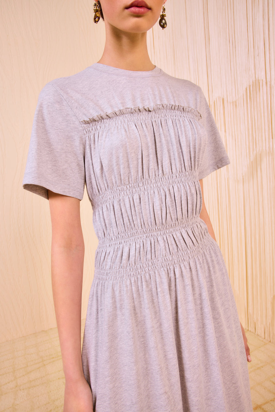 Georgie Short Sleeve Smocked Midi Dress - Slate Melange