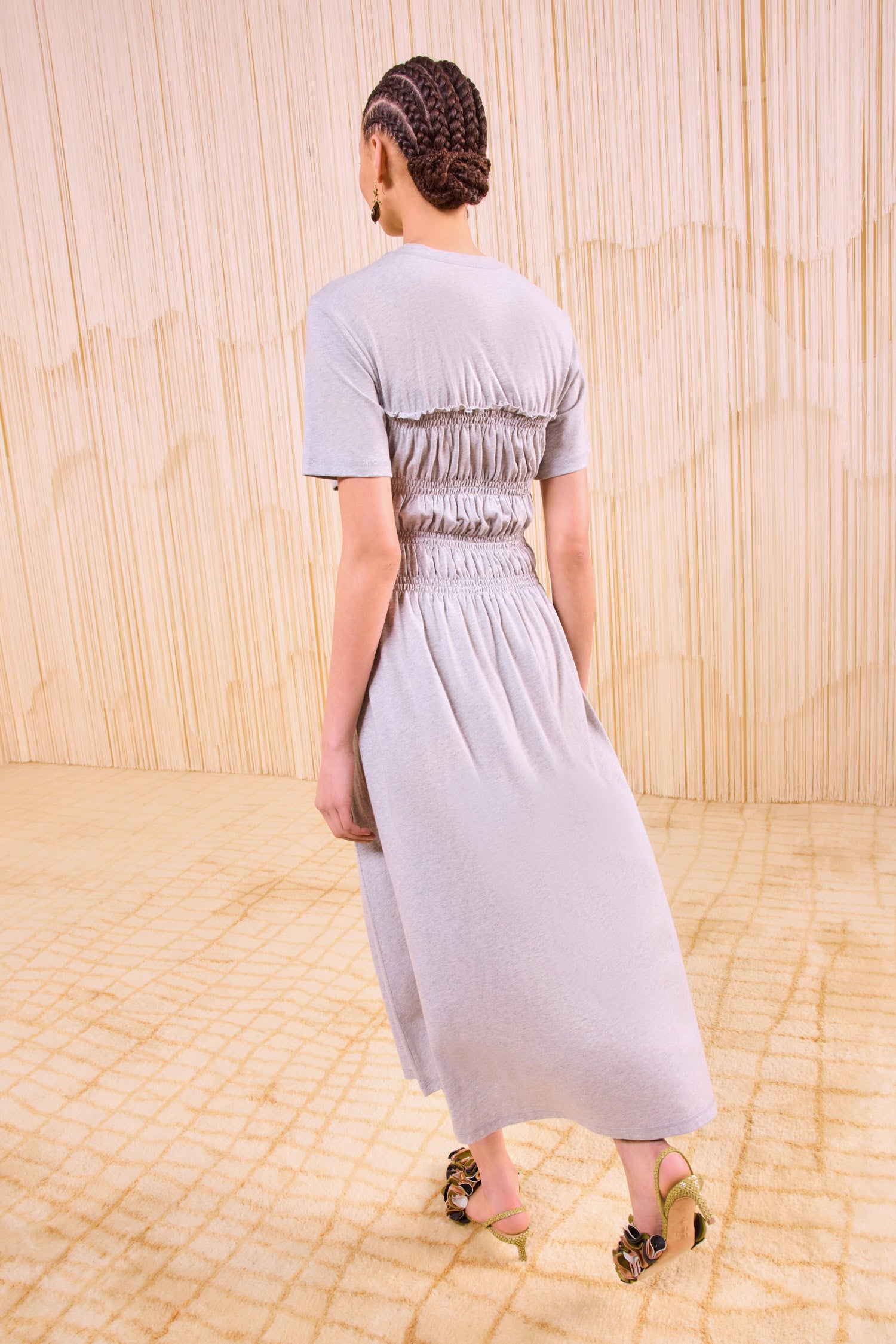 Ulla Johnson Georgie Short Sleeve Smocked Midi Dress - Slate Melange