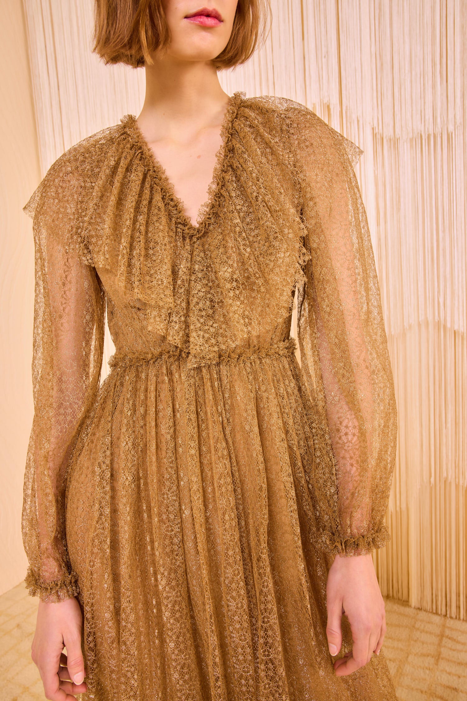 Ulla Johnson Helena Ruffle Neckline Long Sleeve Dress - Burnish