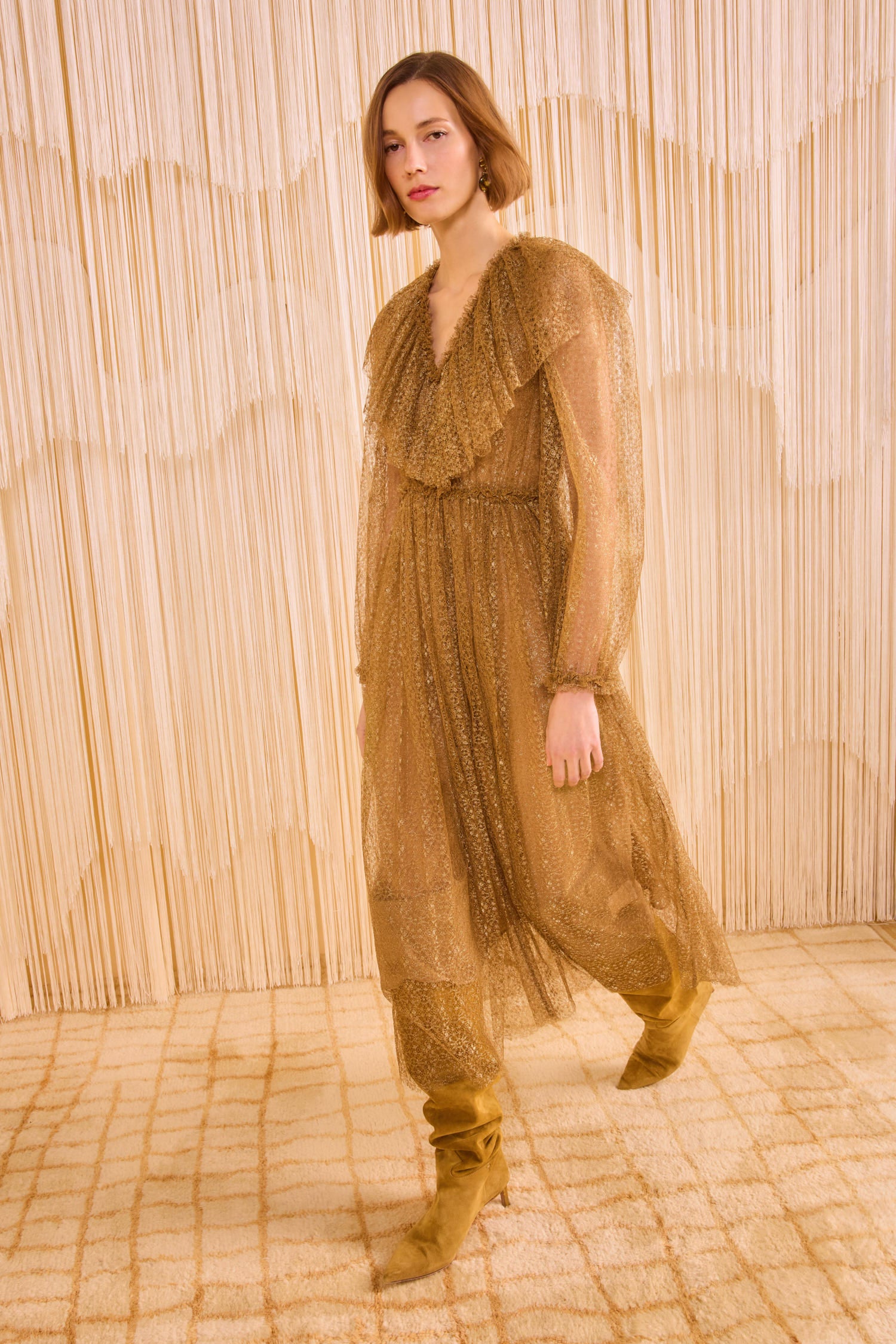 Ulla Johnson Helena Ruffle Neckline Long Sleeve Dress - Burnish