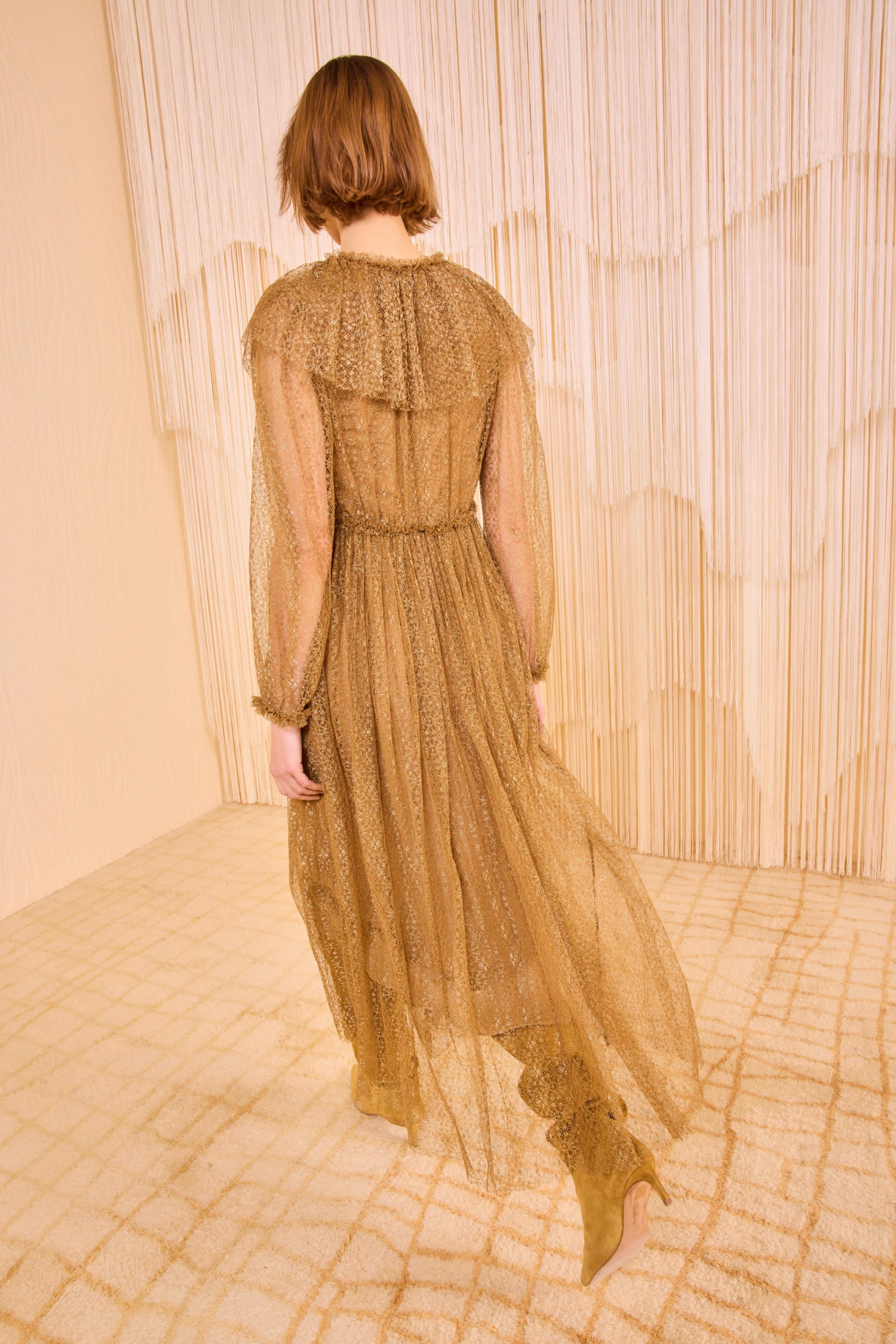Helena Ruffle Neckline Long Sleeve Dress - Burnish