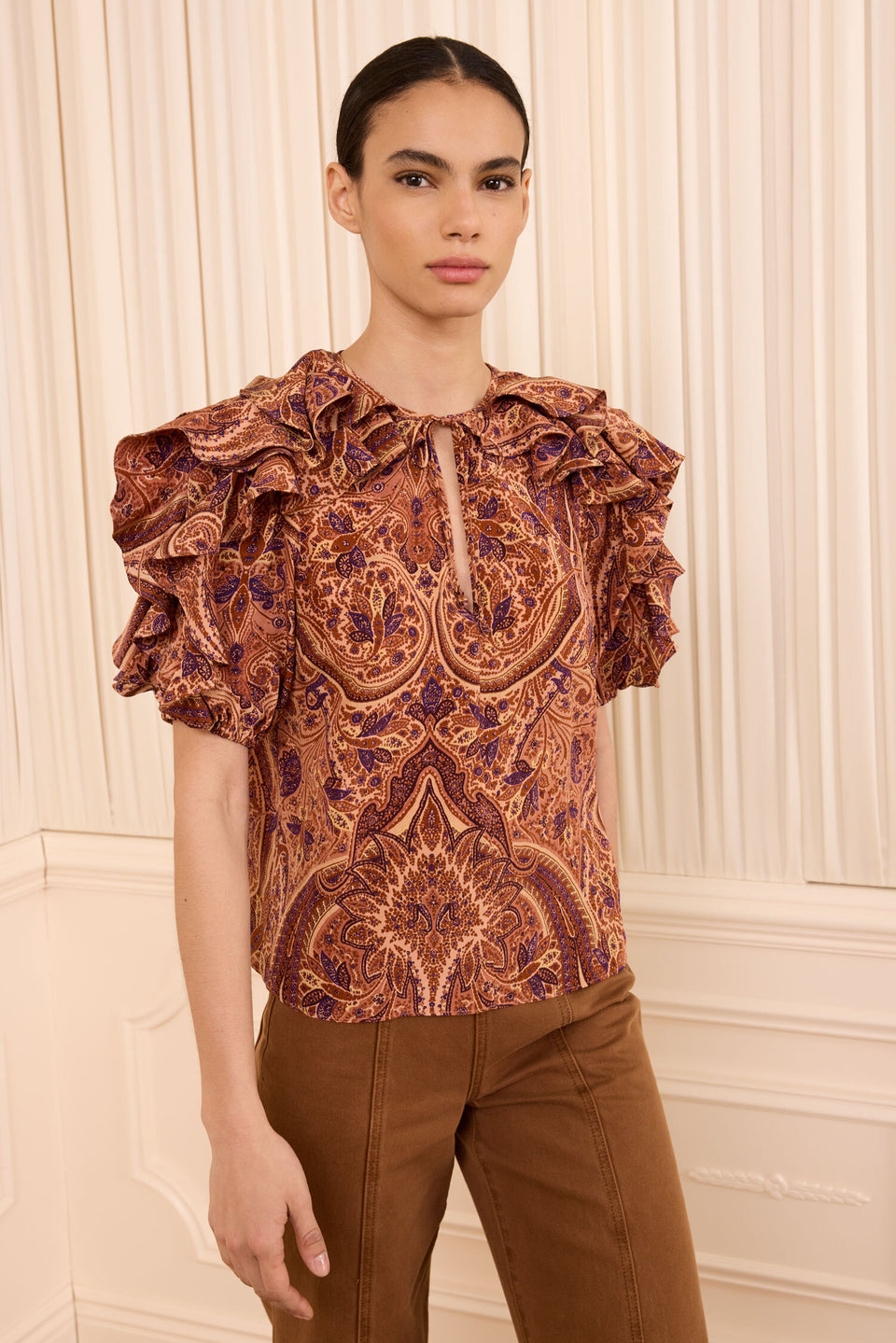 Josephine Short Sleeve Silk Top - Rosette