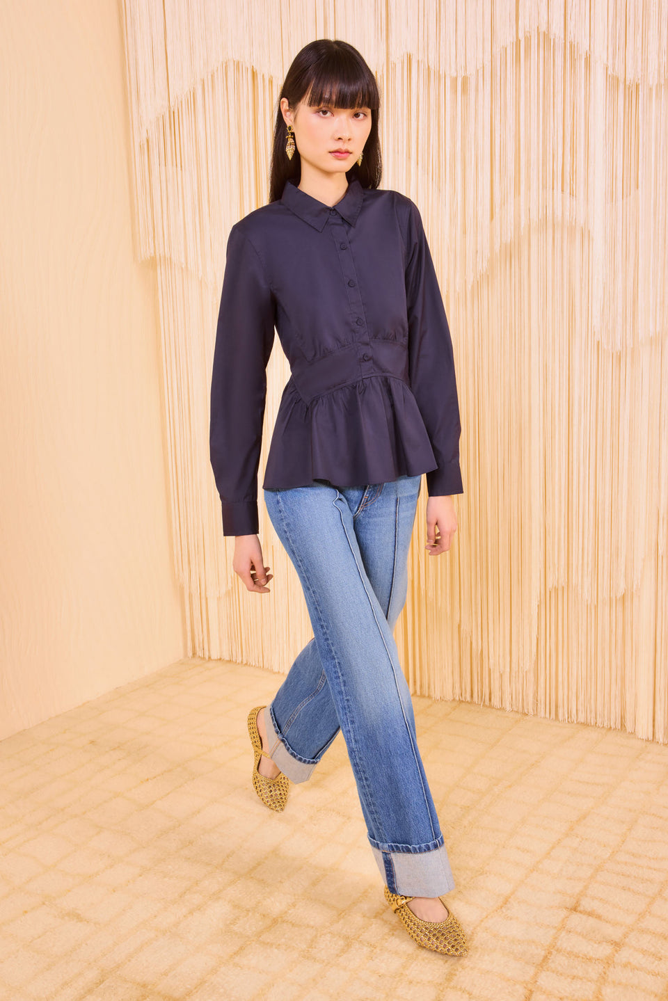 Juna Long Sleeve Peplum Blouse - Midnight