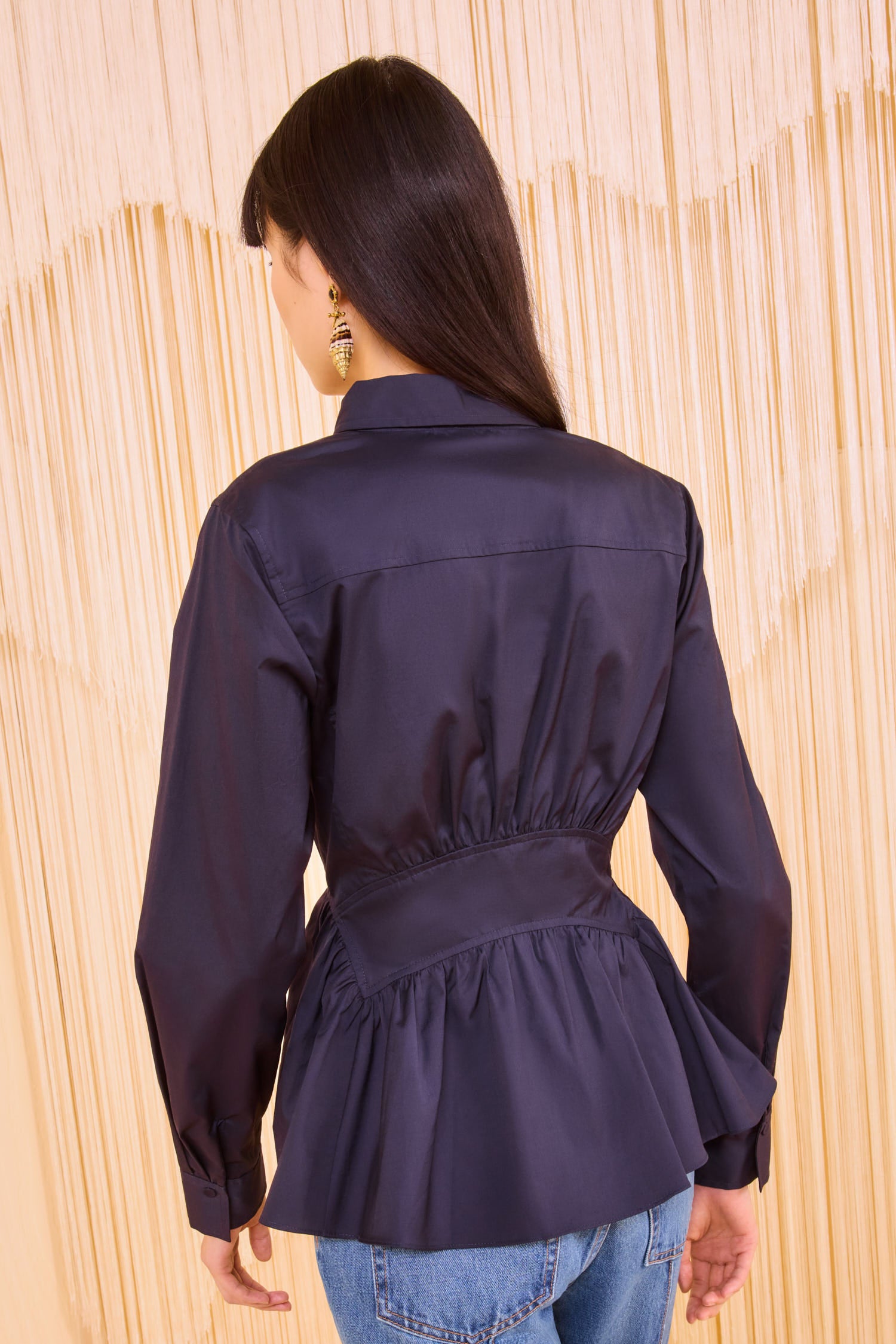 Juna Long Sleeve Peplum Blouse - Midnight