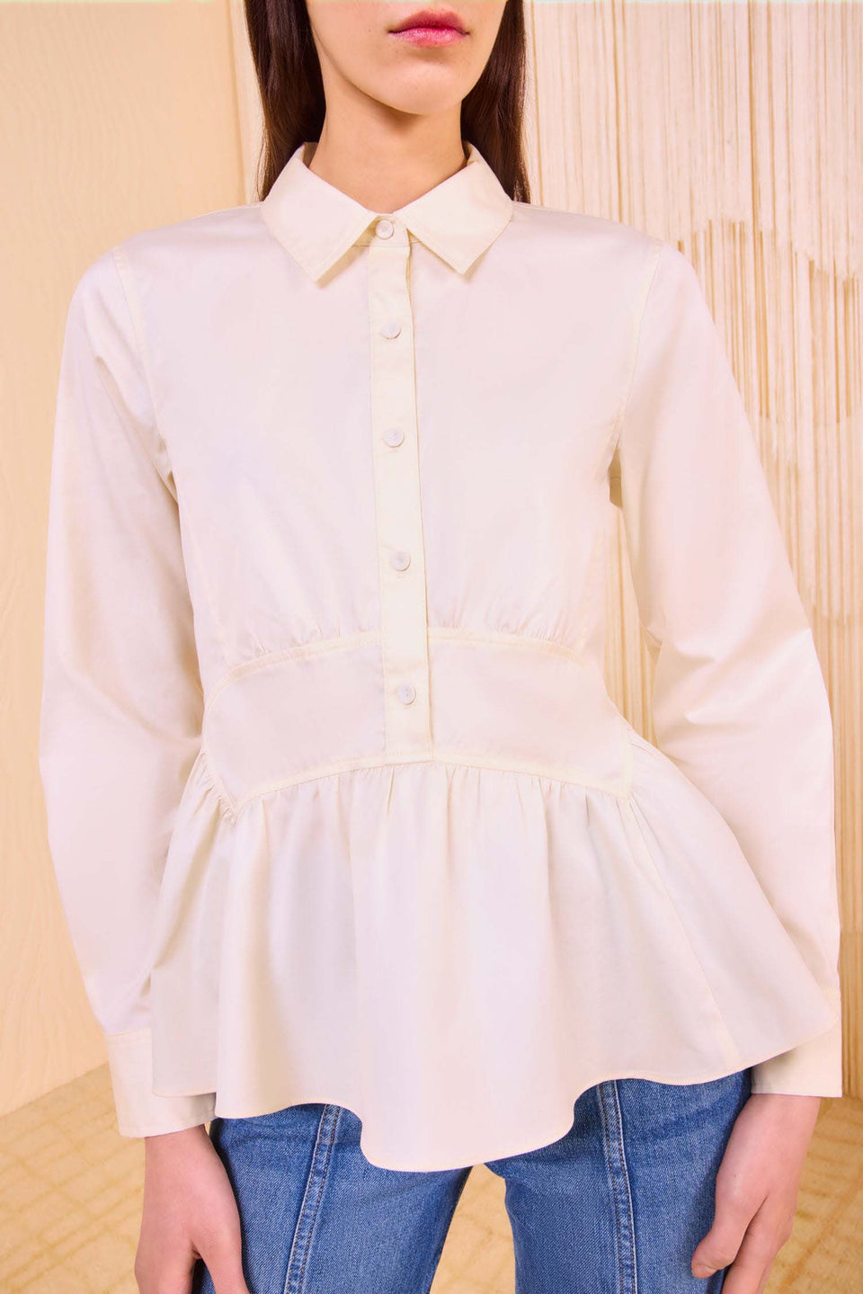 Juna Long Sleeve Peplum Blouse - Pearl