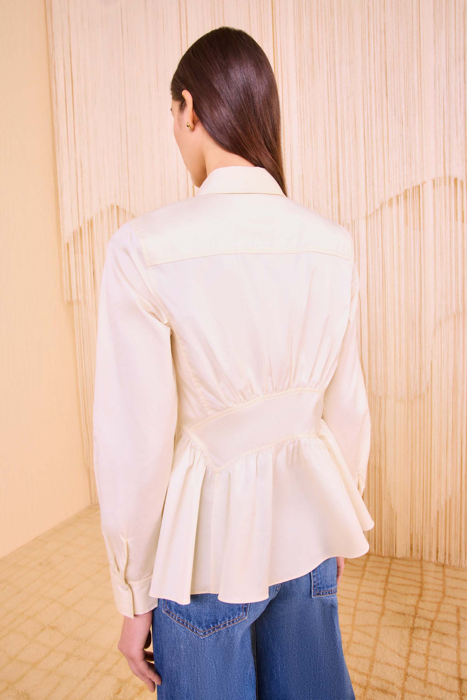 Juna Long Sleeve Peplum Blouse - Pearl