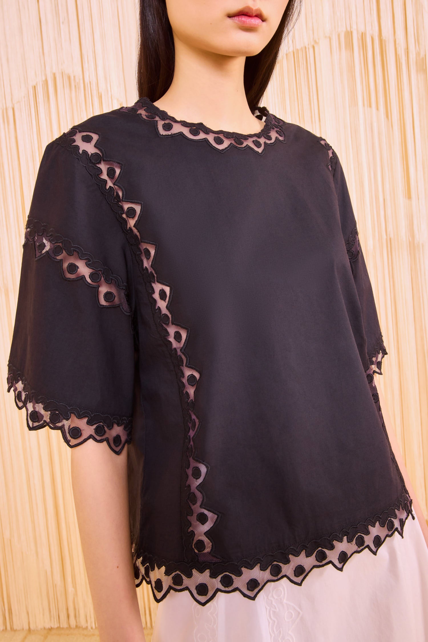 Kai Short Sleeve Top - Noir Black Sheer Cotton Top - Ulla