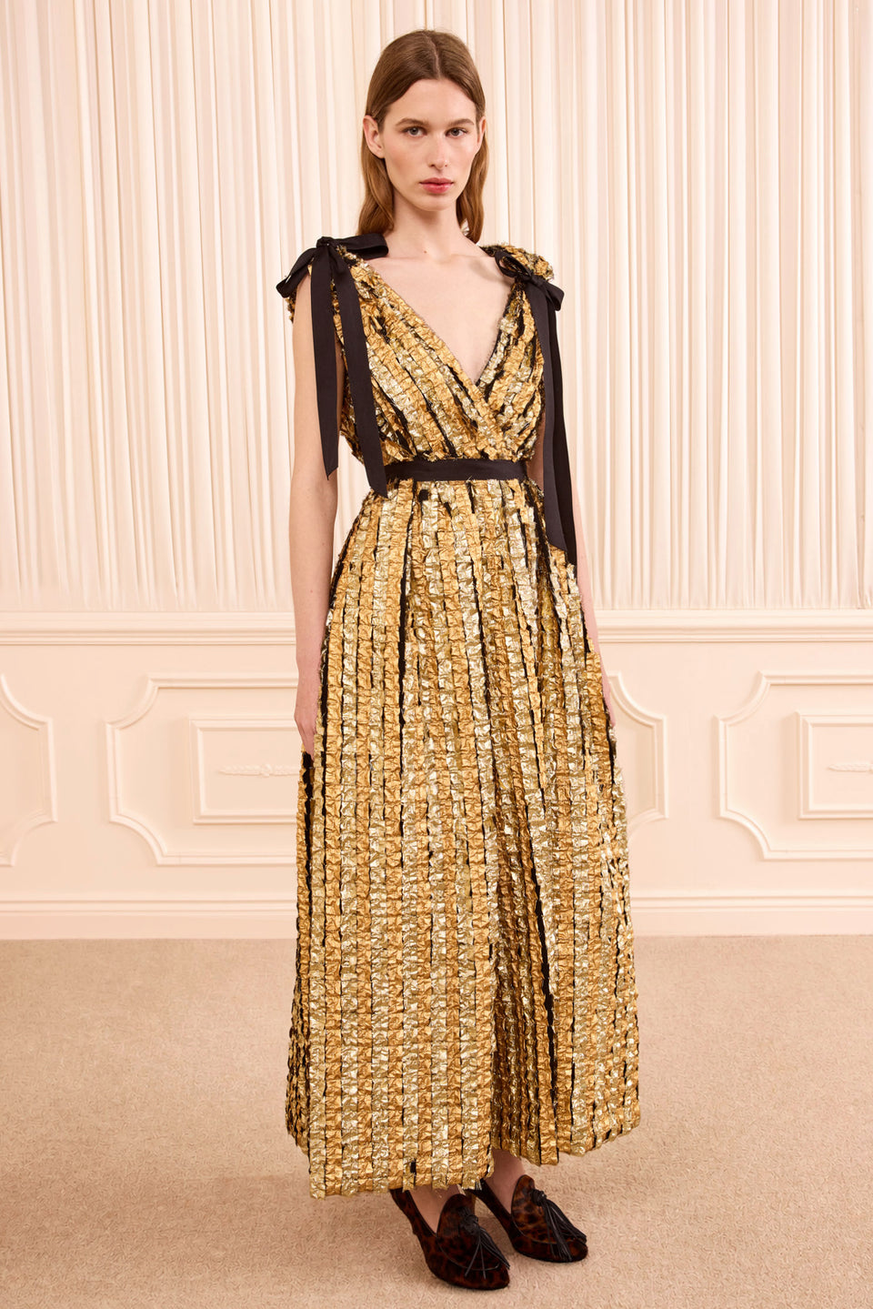 Karina Lurex Bow Dress - Gold