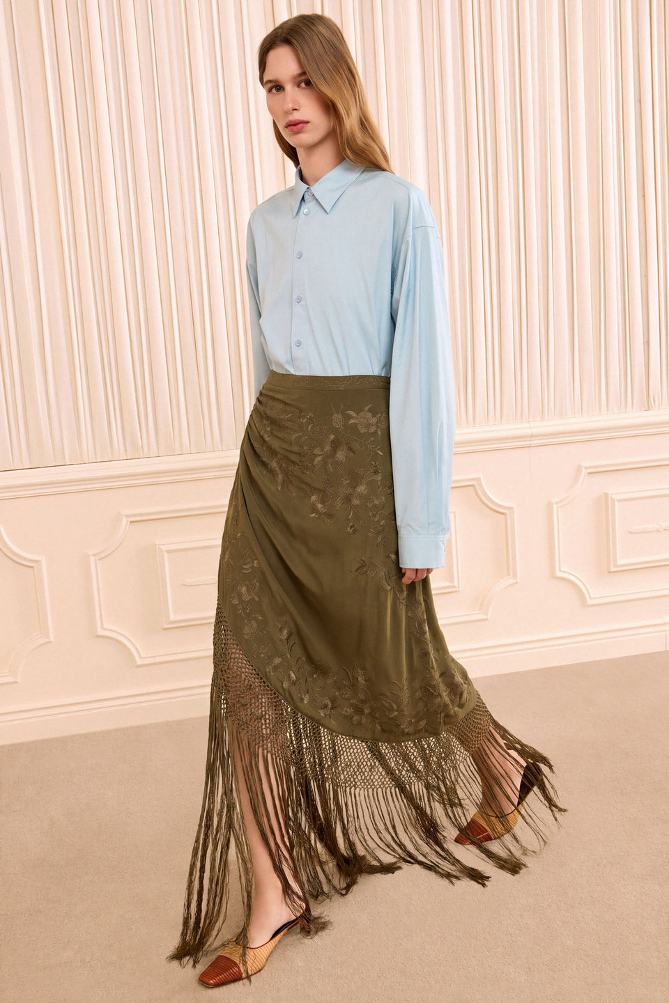 Lark Silk Fringe Skirt - Malachite