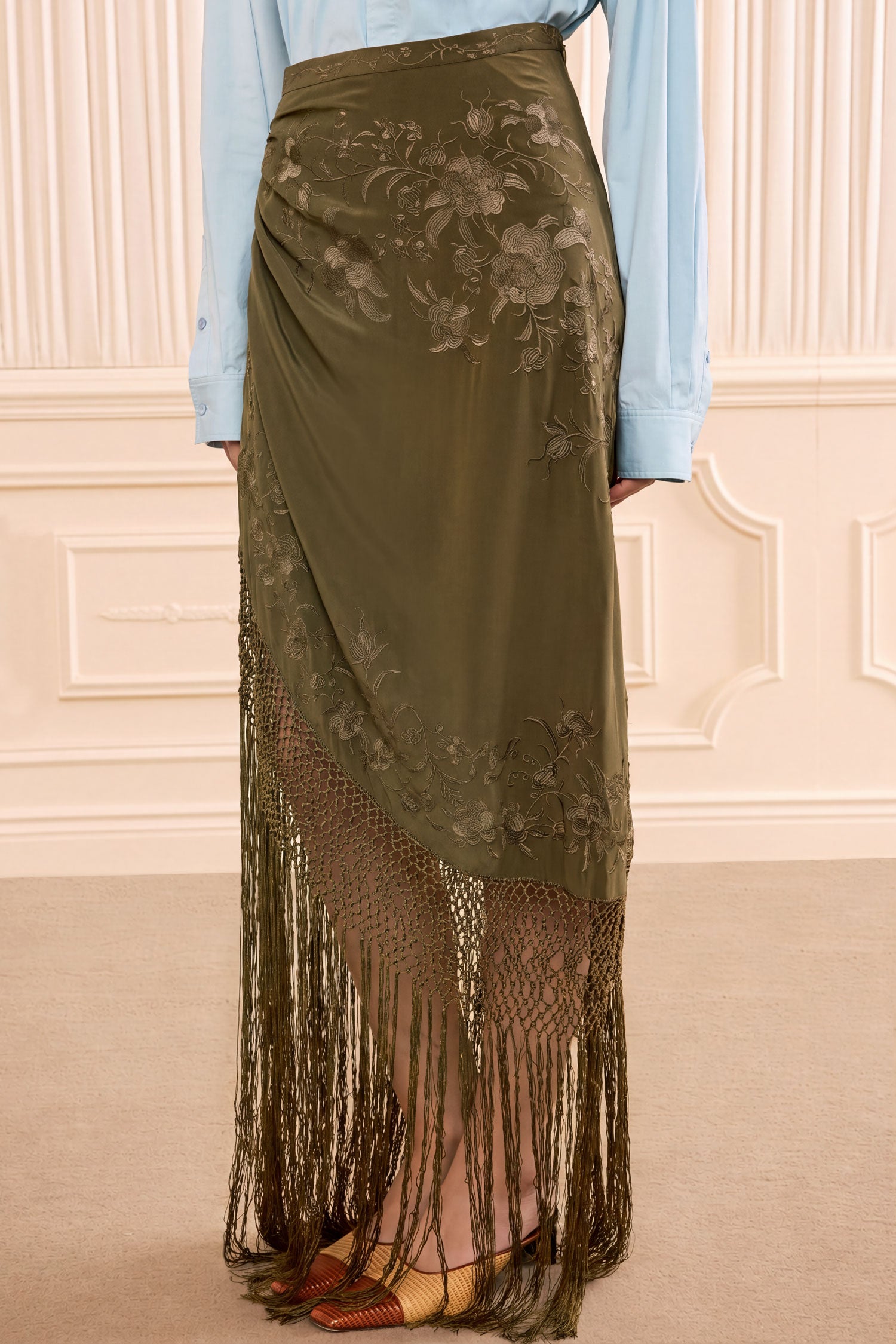 Ulla Johnson Lark Silk Fringe Skirt - Malachite