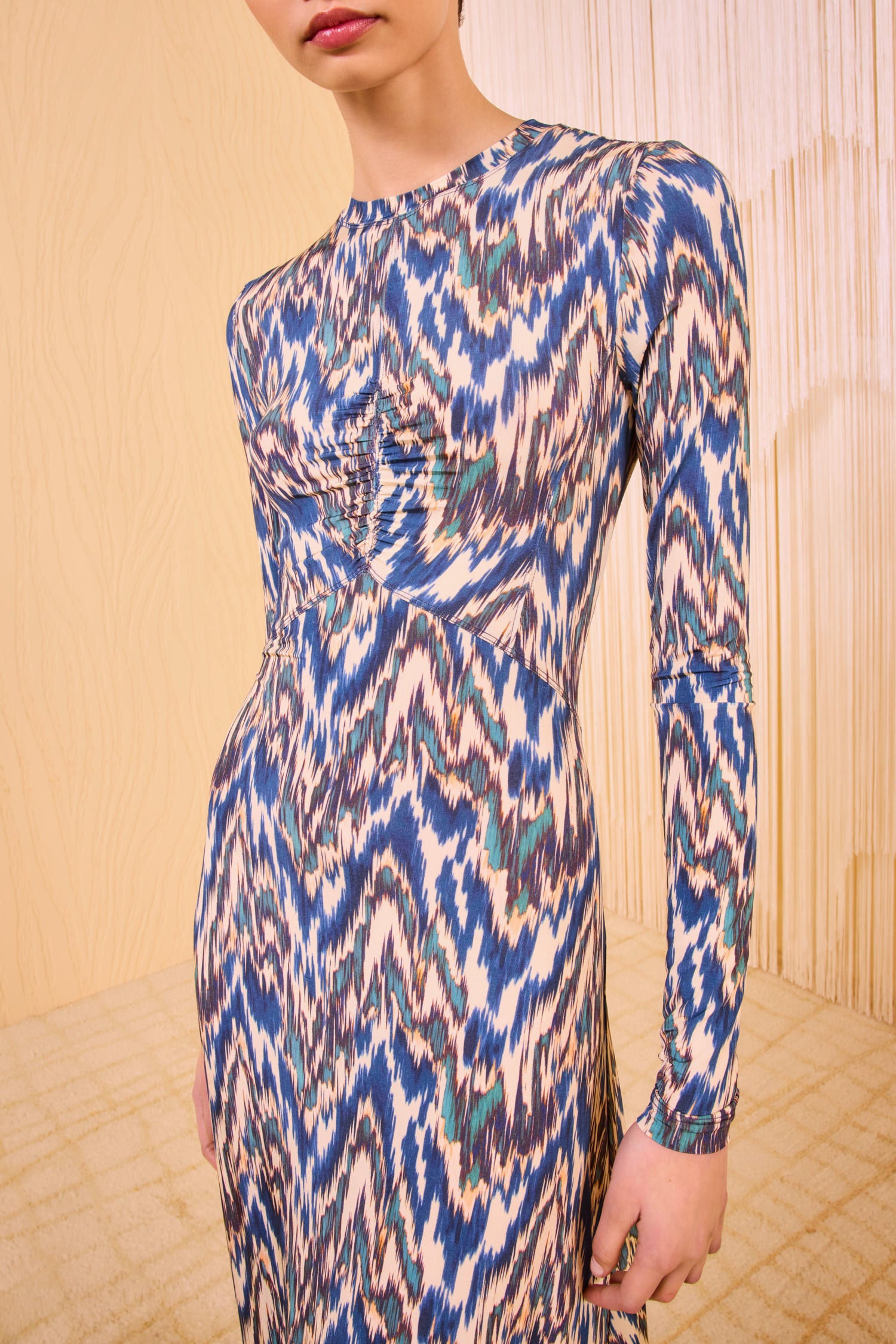 Naia Long Sleeve Ruched Midi Dress - Riverslate