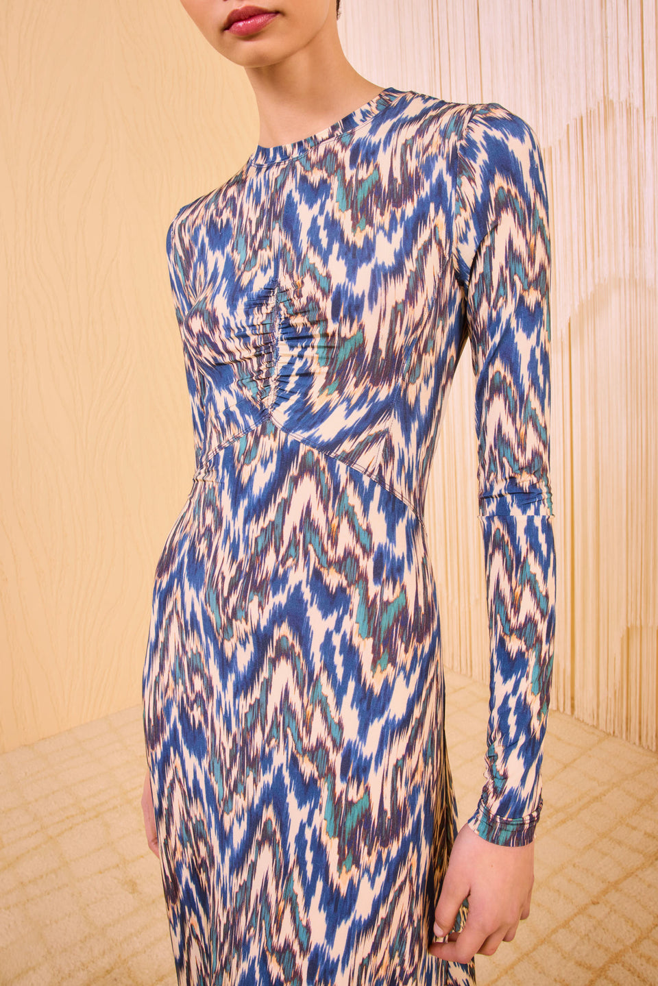 Naia Long Sleeve Ruched Midi Dress - Riverslate
