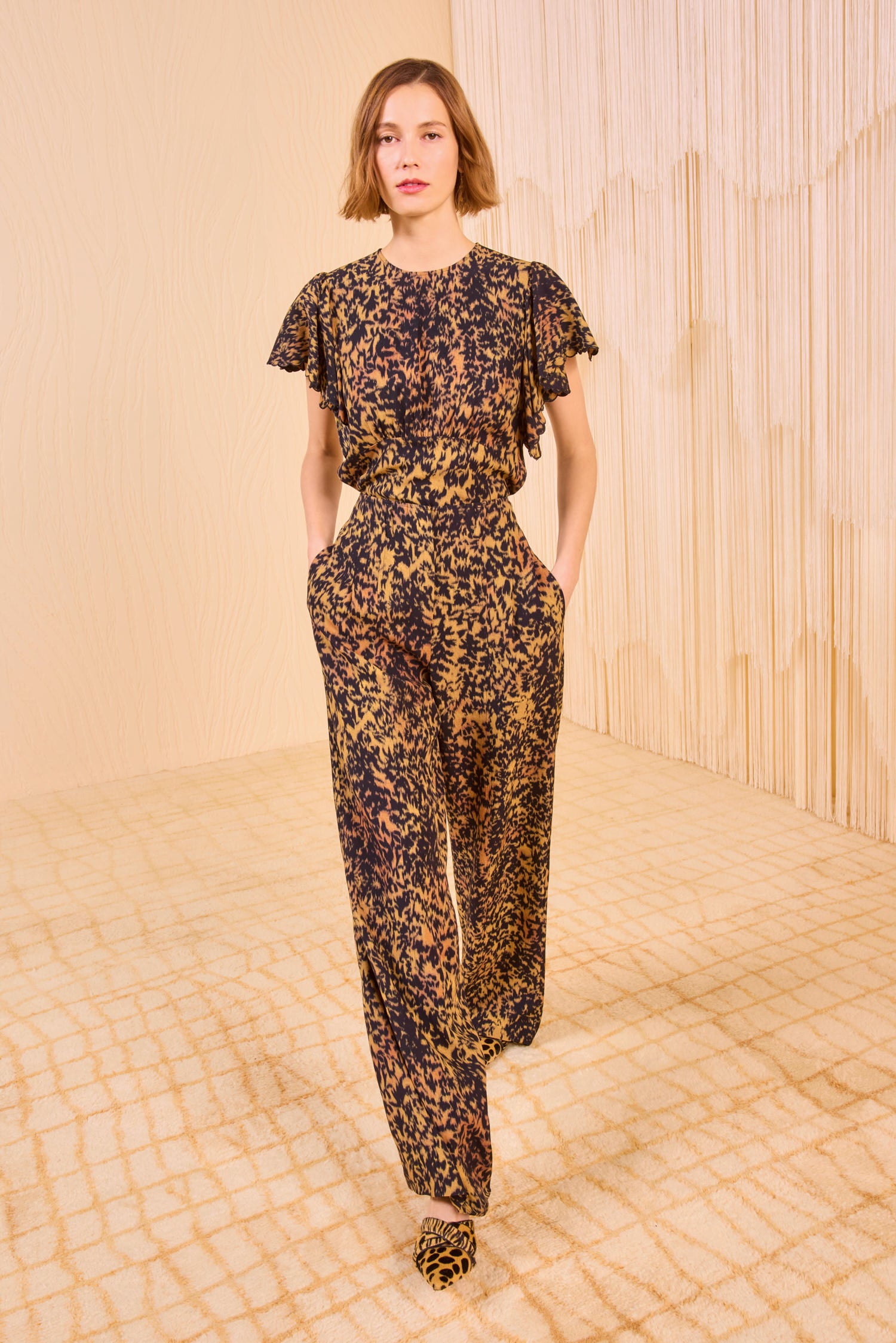 Nejma Flutter Sleeve Blouse - Savannah Satin Crepe Botanical