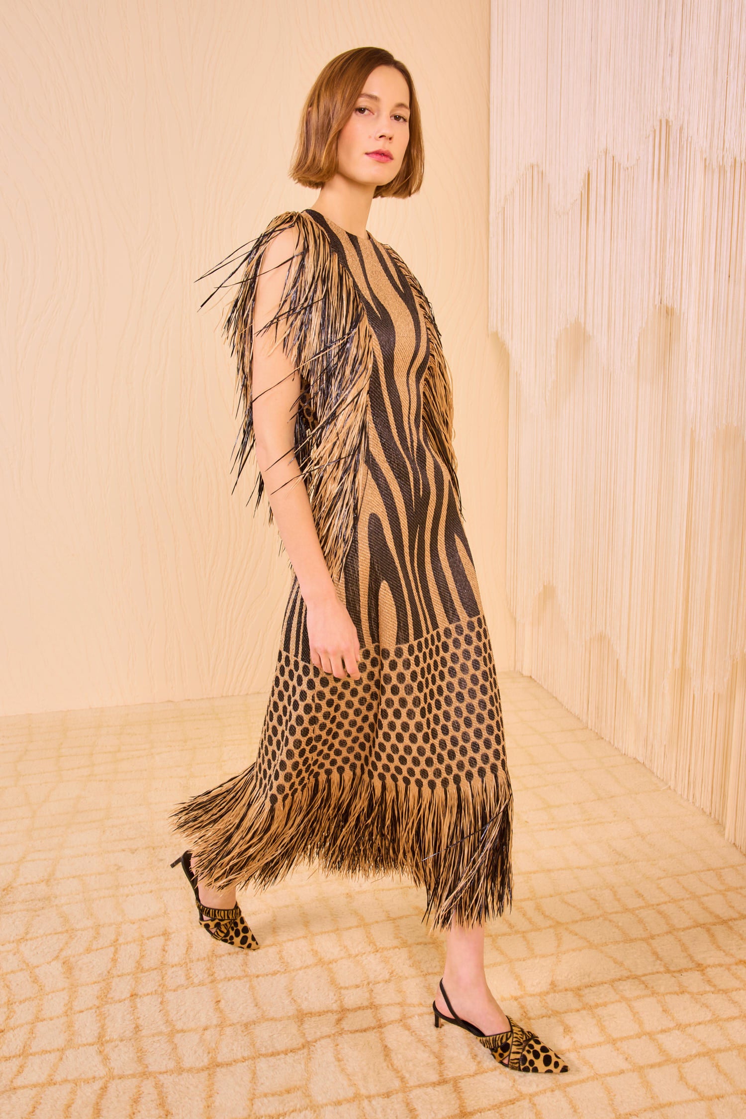 Nikita Fringe Sleeve Midi Dress - Tapir