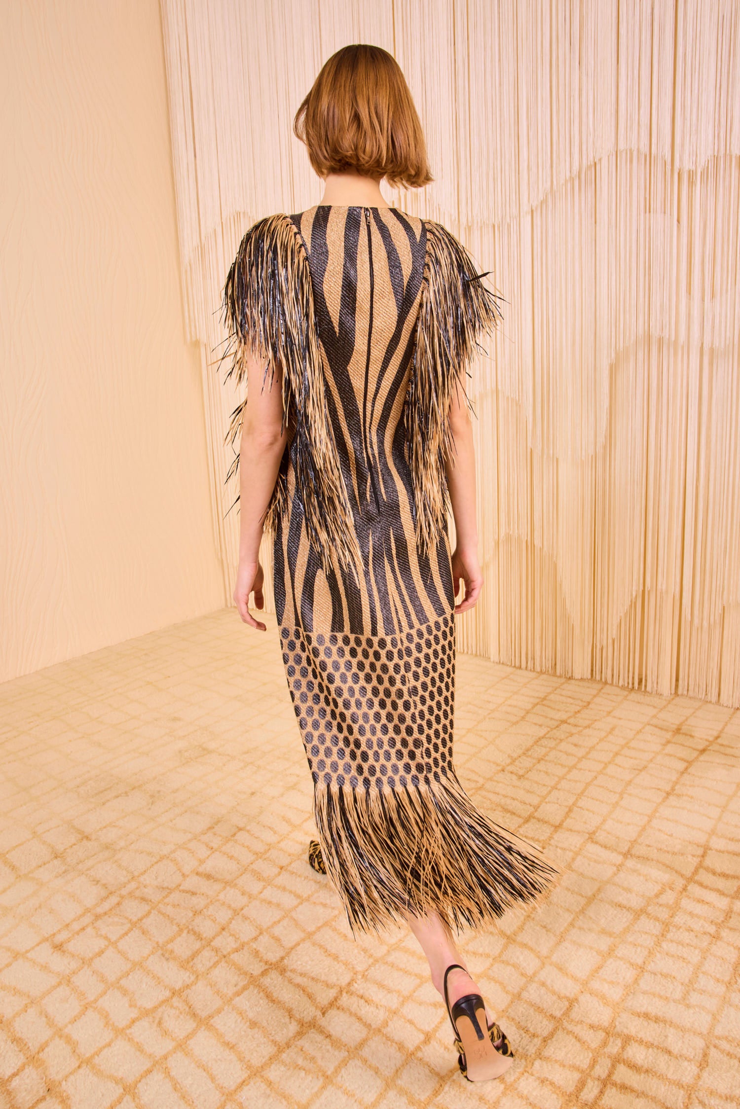 Nikita Fringe Sleeve Midi Dress - Tapir