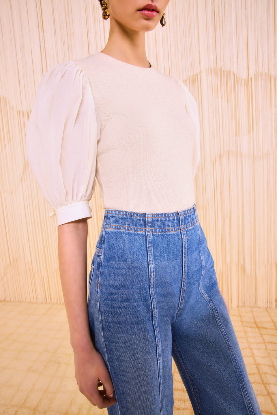 Penelope Short Sleeve Top - Ivory Melange