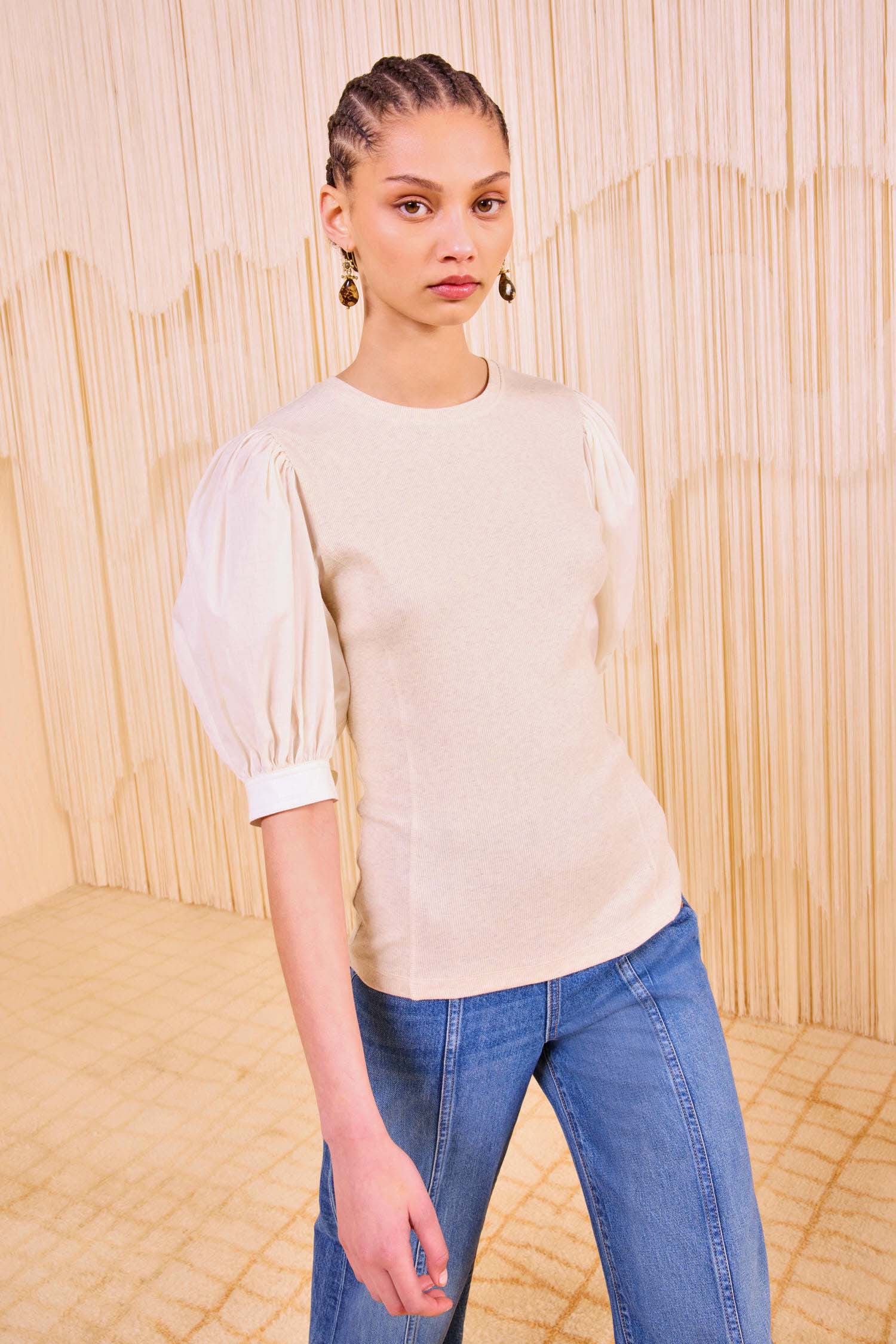 Ulla Johnson Penelope Short Sleeve Top - Ivory Melange