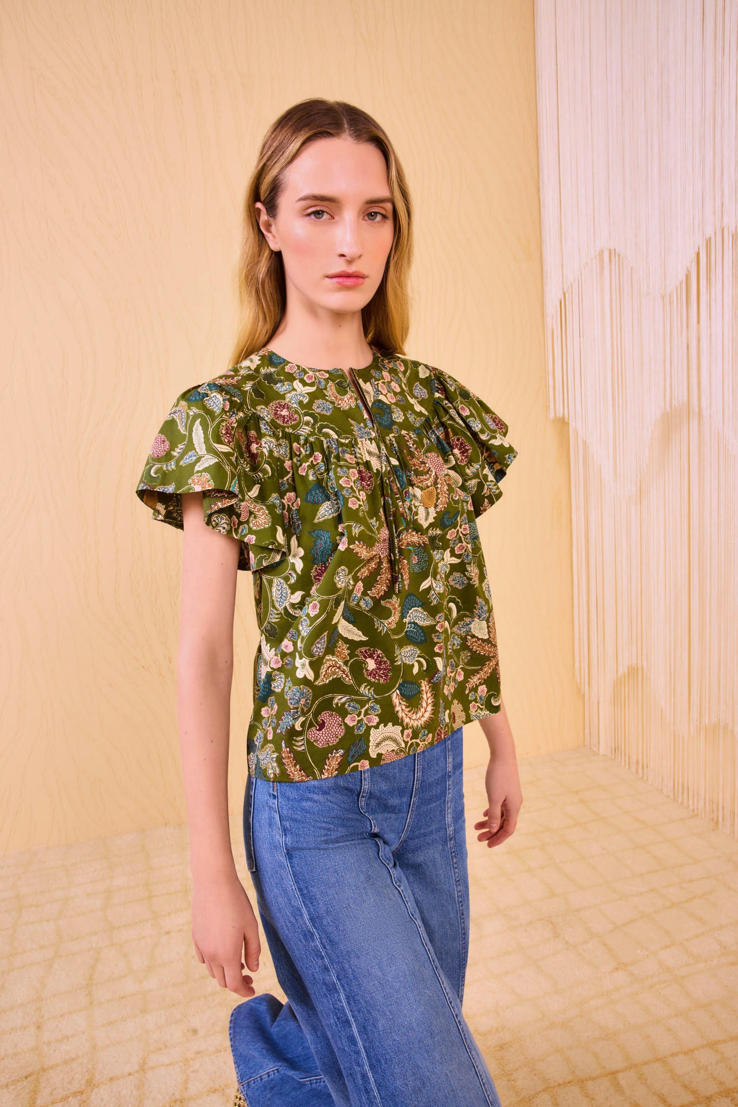 Perline Flutter Sleeve Blouse - Lichen