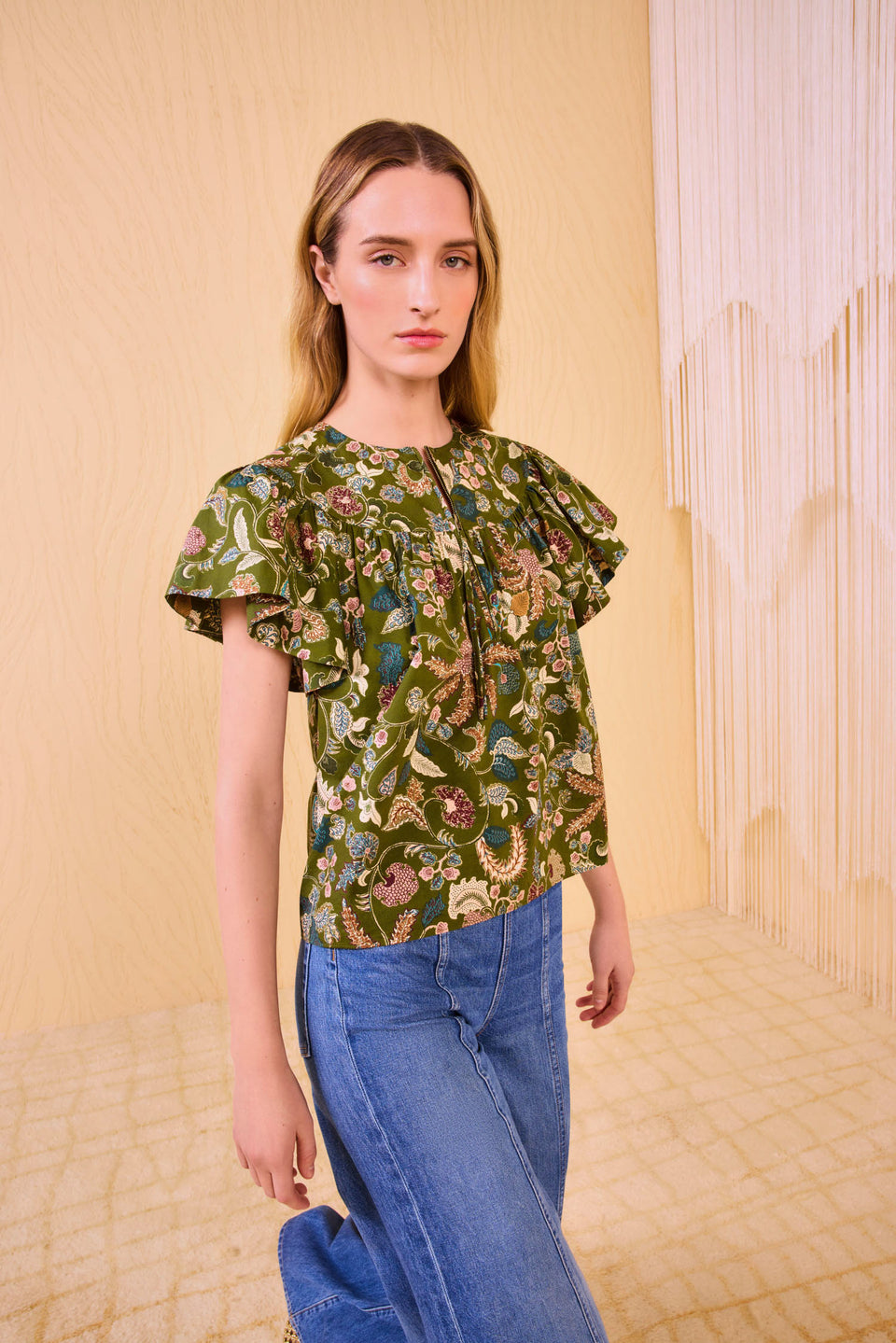 Perline Flutter Sleeve Blouse - Lichen