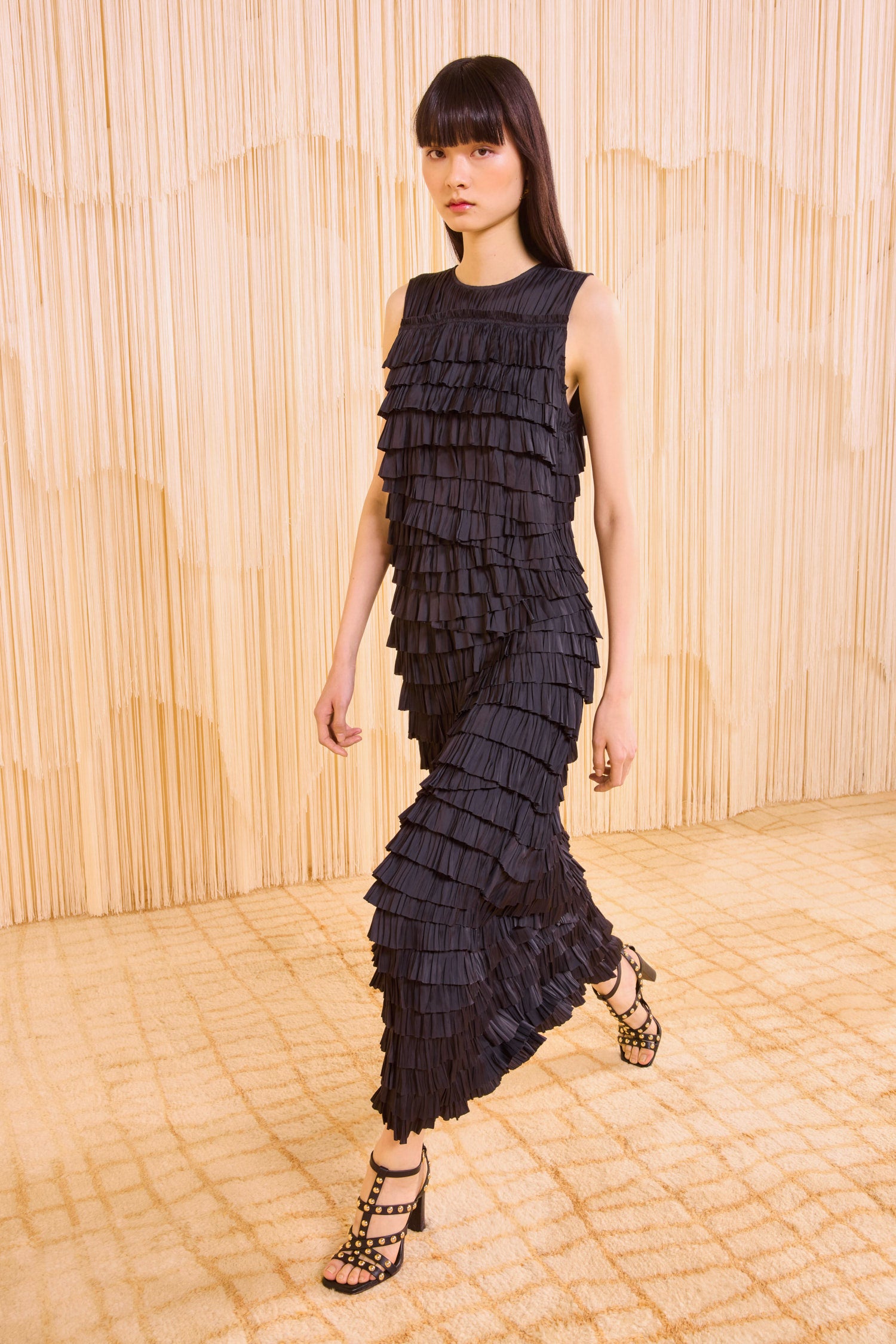 Quinn Layered Sleeveless Top - Noir Black Ruffle Tiered Satin Sleeveless Top - Ulla Johnson Quinn Layered Sleeveless Top - Noir Black Ruffle Tiered Satin Sleeveless Top - Ulla Johnson