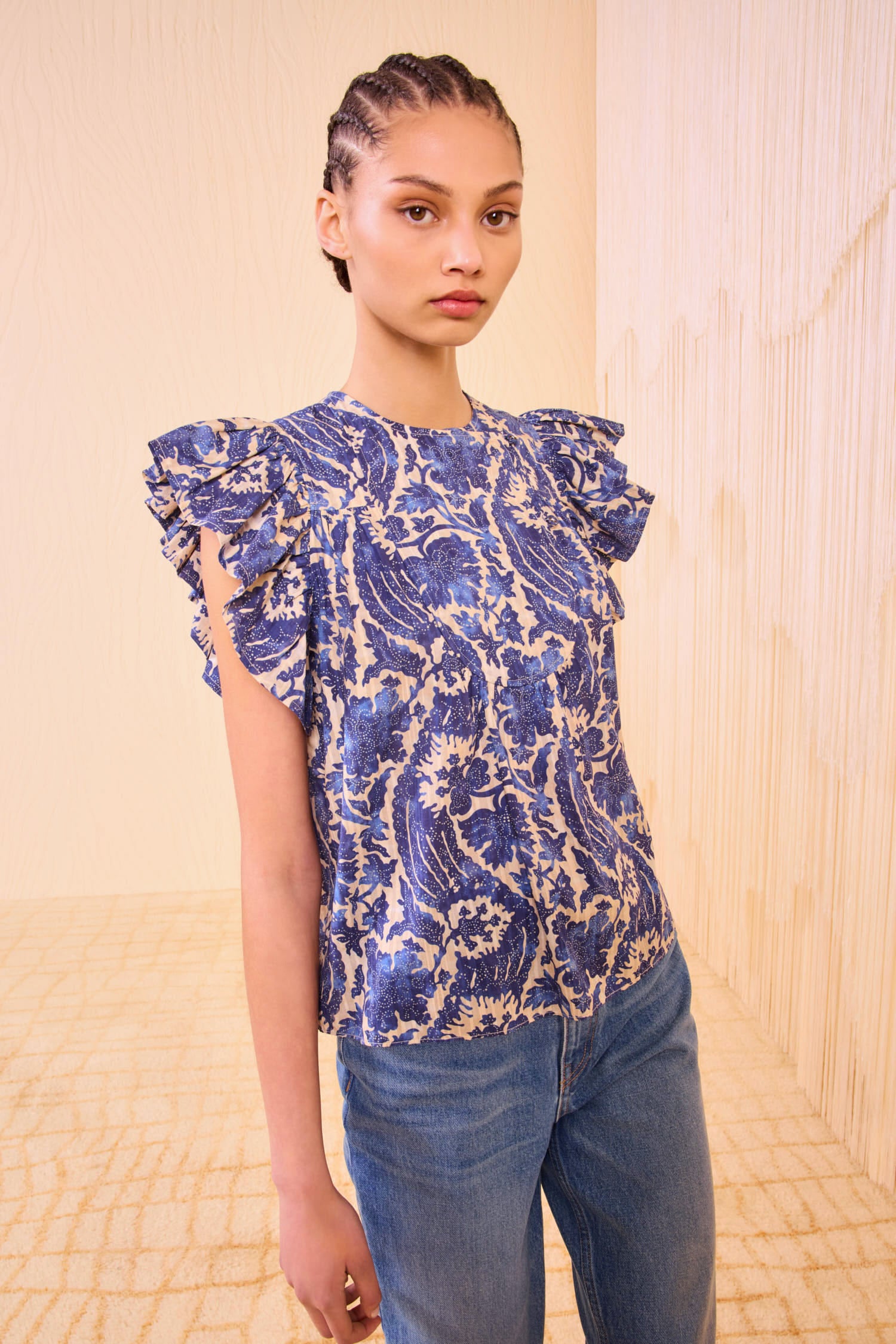 Ulla Johnson Sienna Flutter Sleeve Top - Ocean